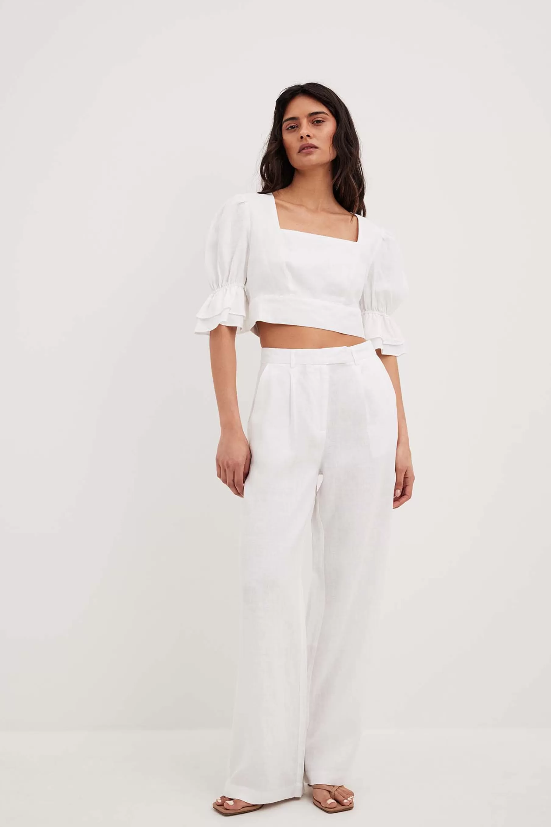 NA-KD Linen Wide Leg Pants White