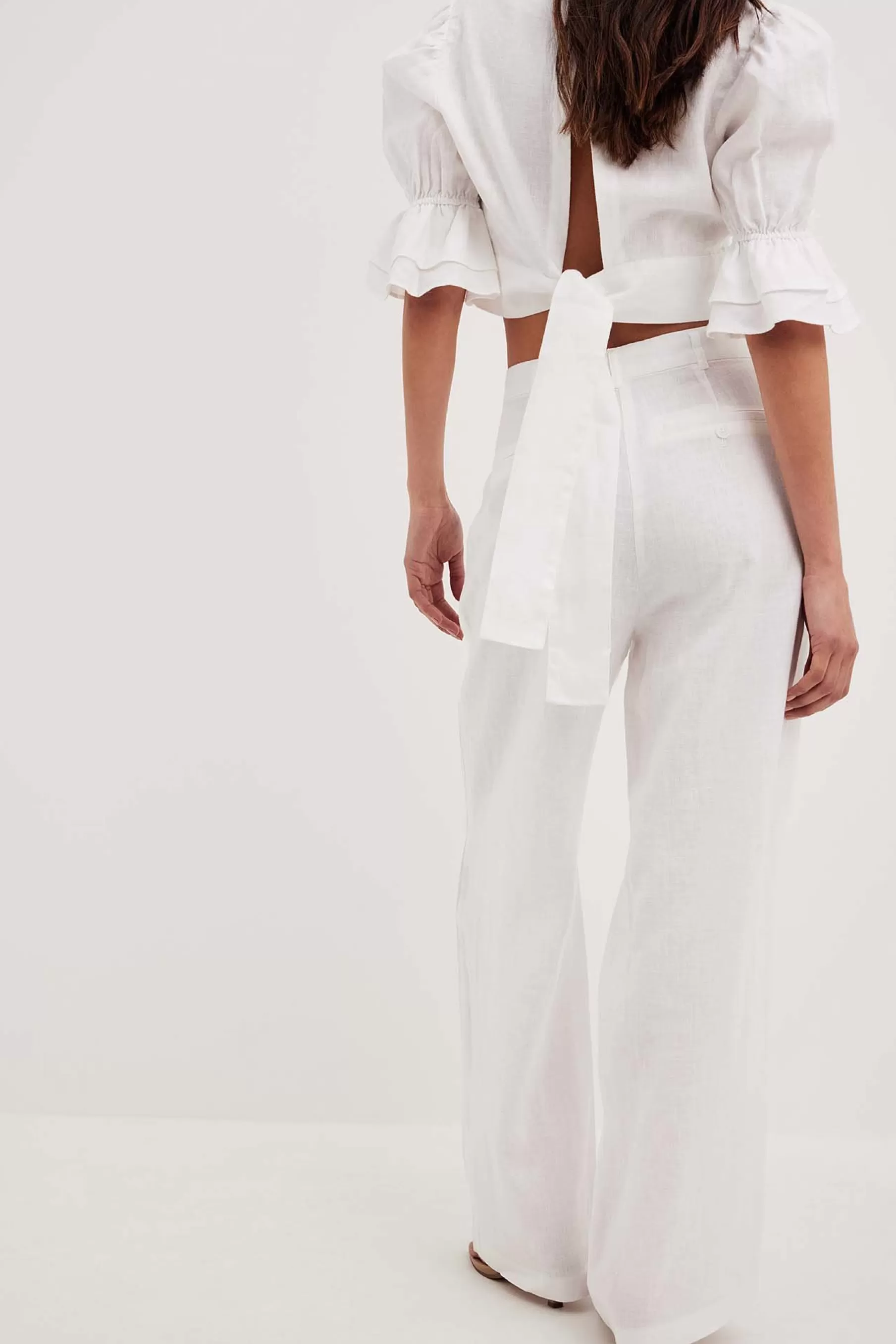 NA-KD Linen Wide Leg Pants White