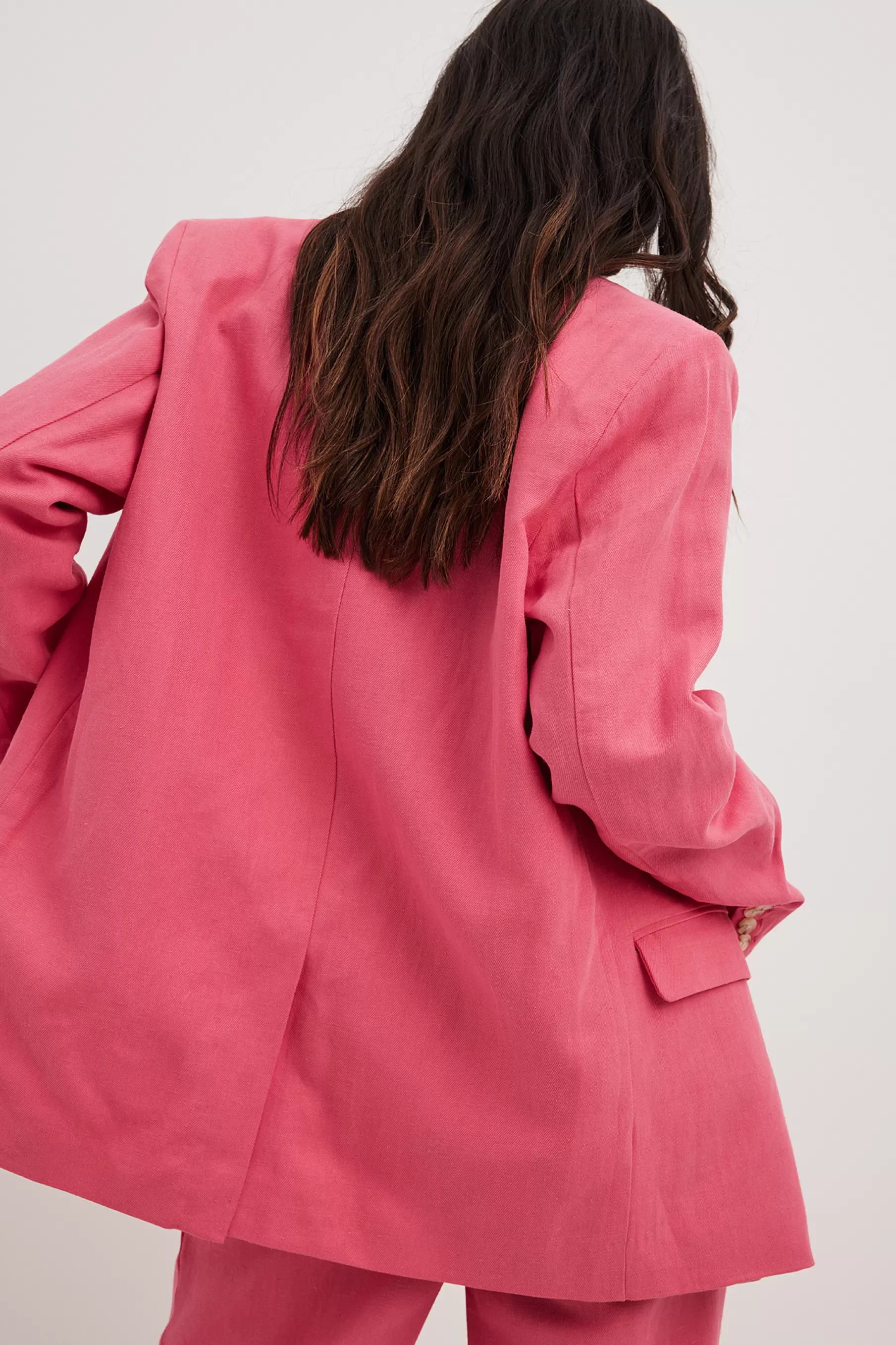 NA-KD Linen-Blend Oversized Blazer Pink