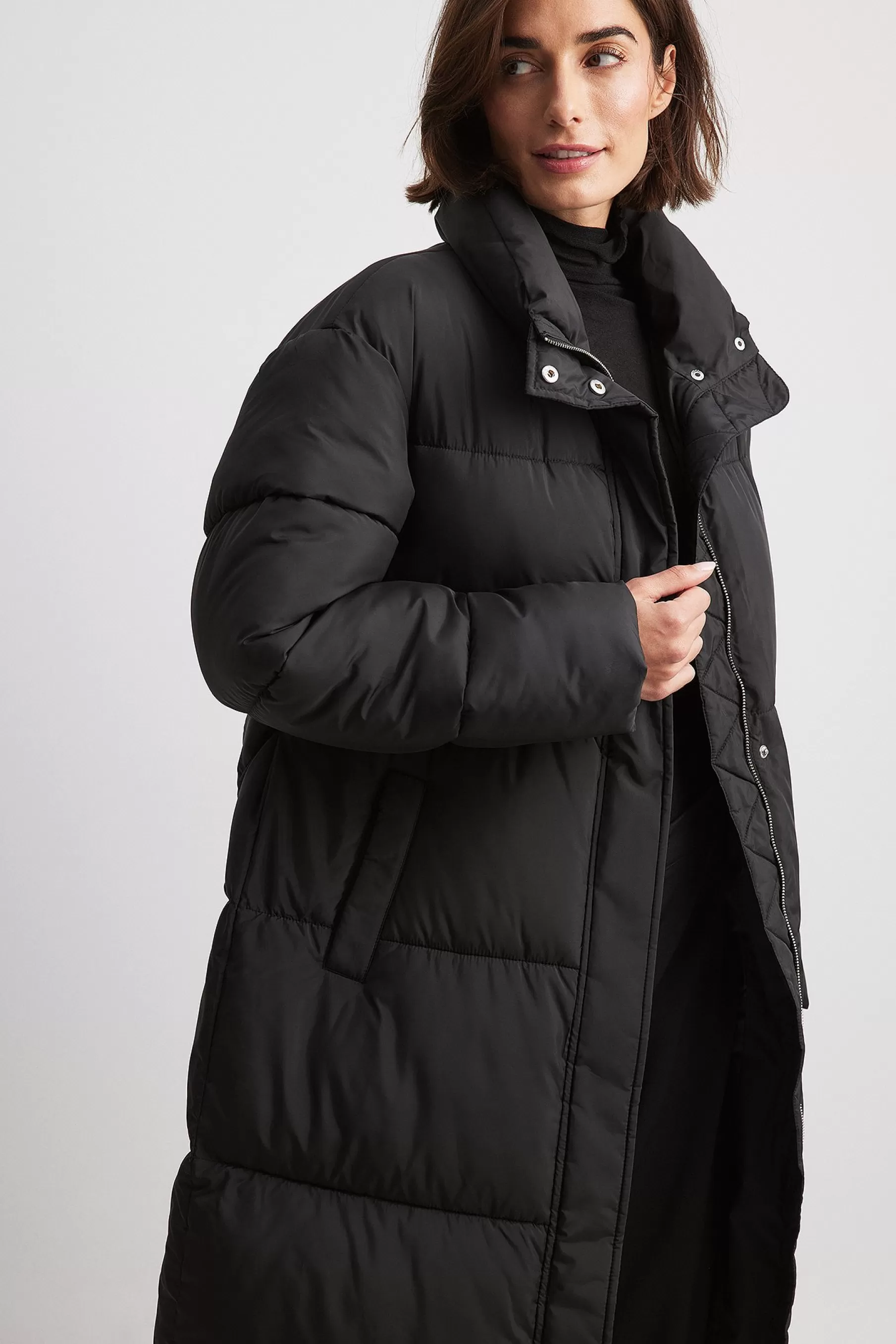 NA-KD Long Belted Padded Jacket Black