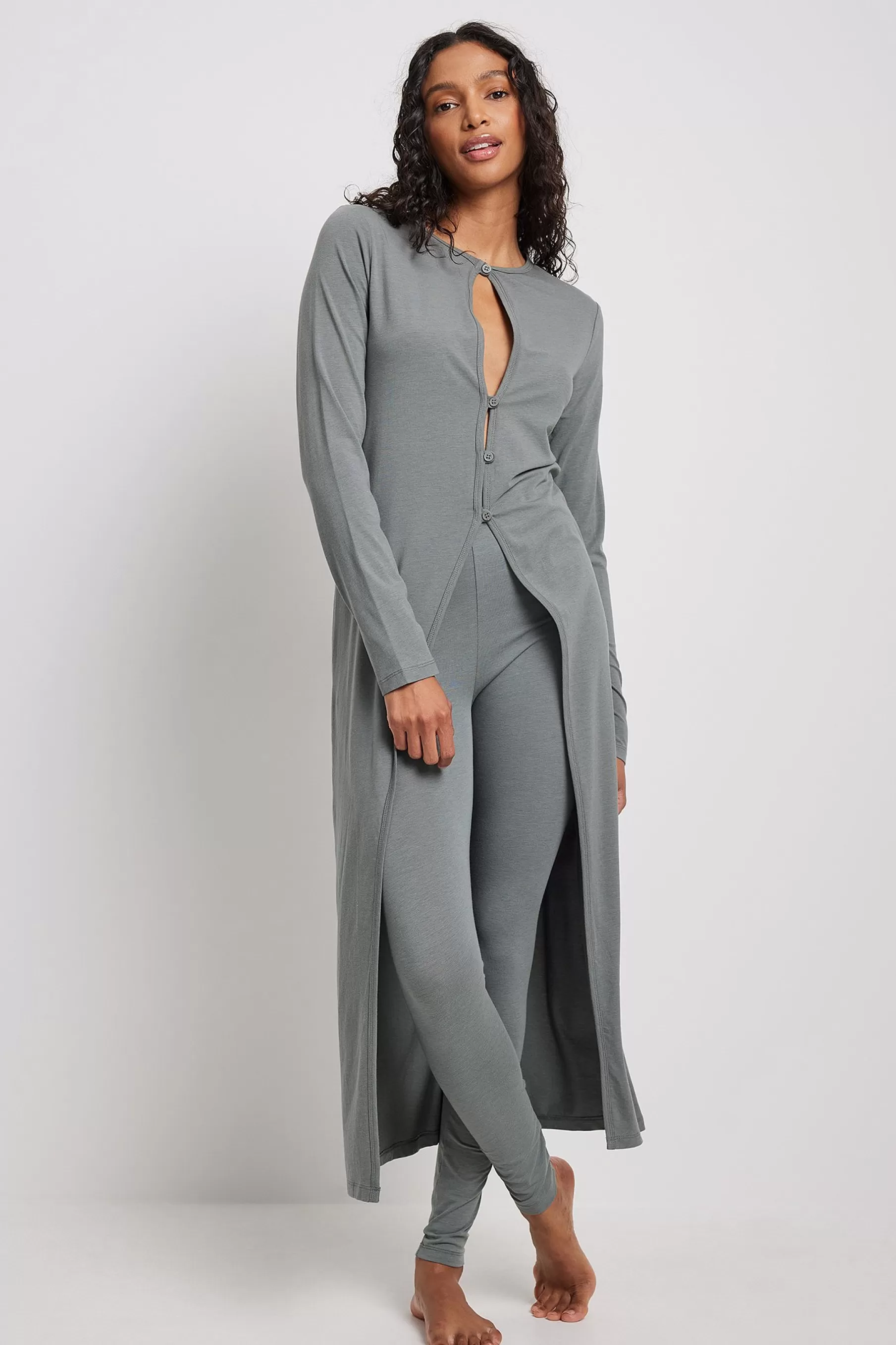 NA-KD Long Buttoned Cardigan Grey