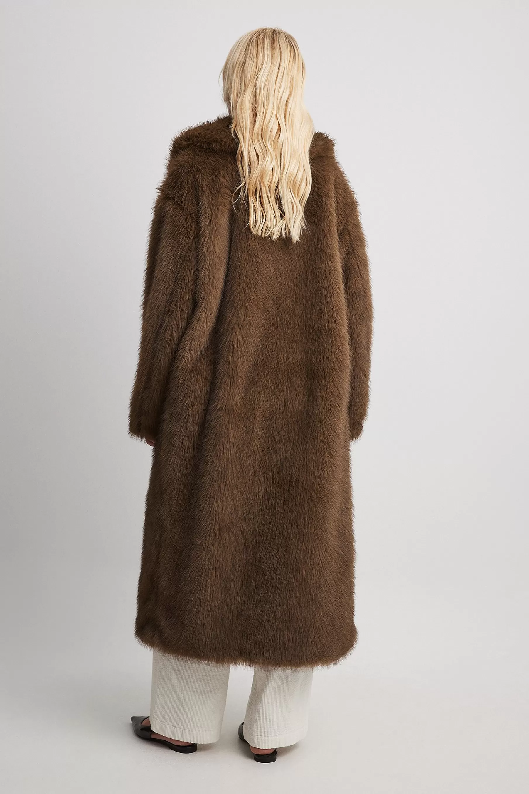 NA-KD Long Faux Fur Coat Brown