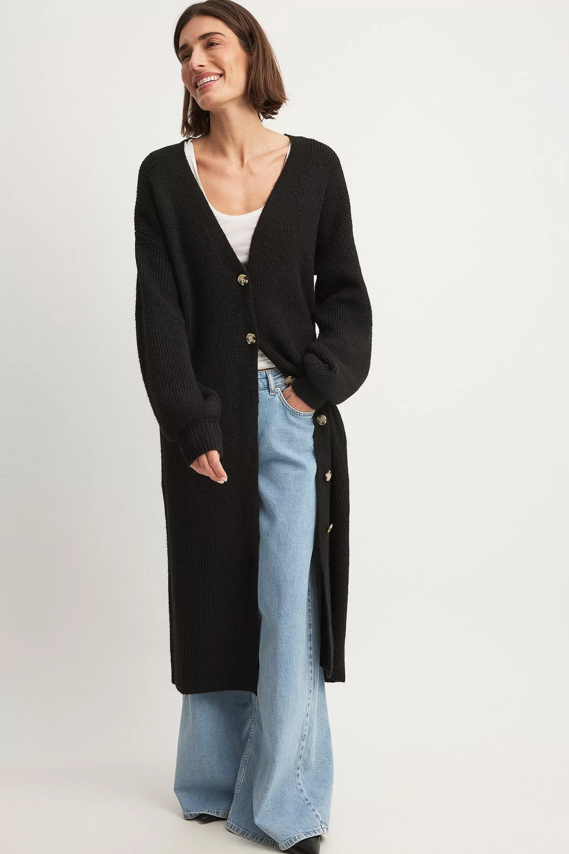 NA-KD Long Knitted Cardigan Black