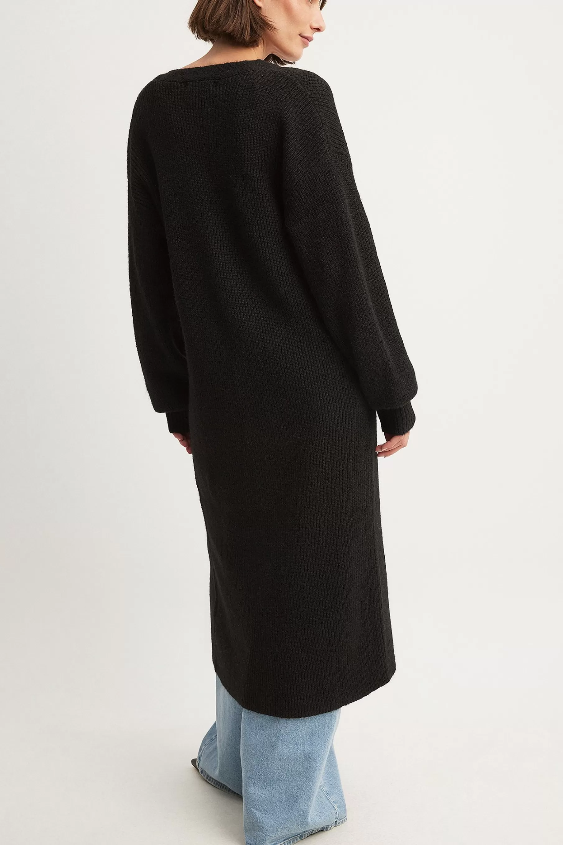 NA-KD Long Knitted Cardigan Black