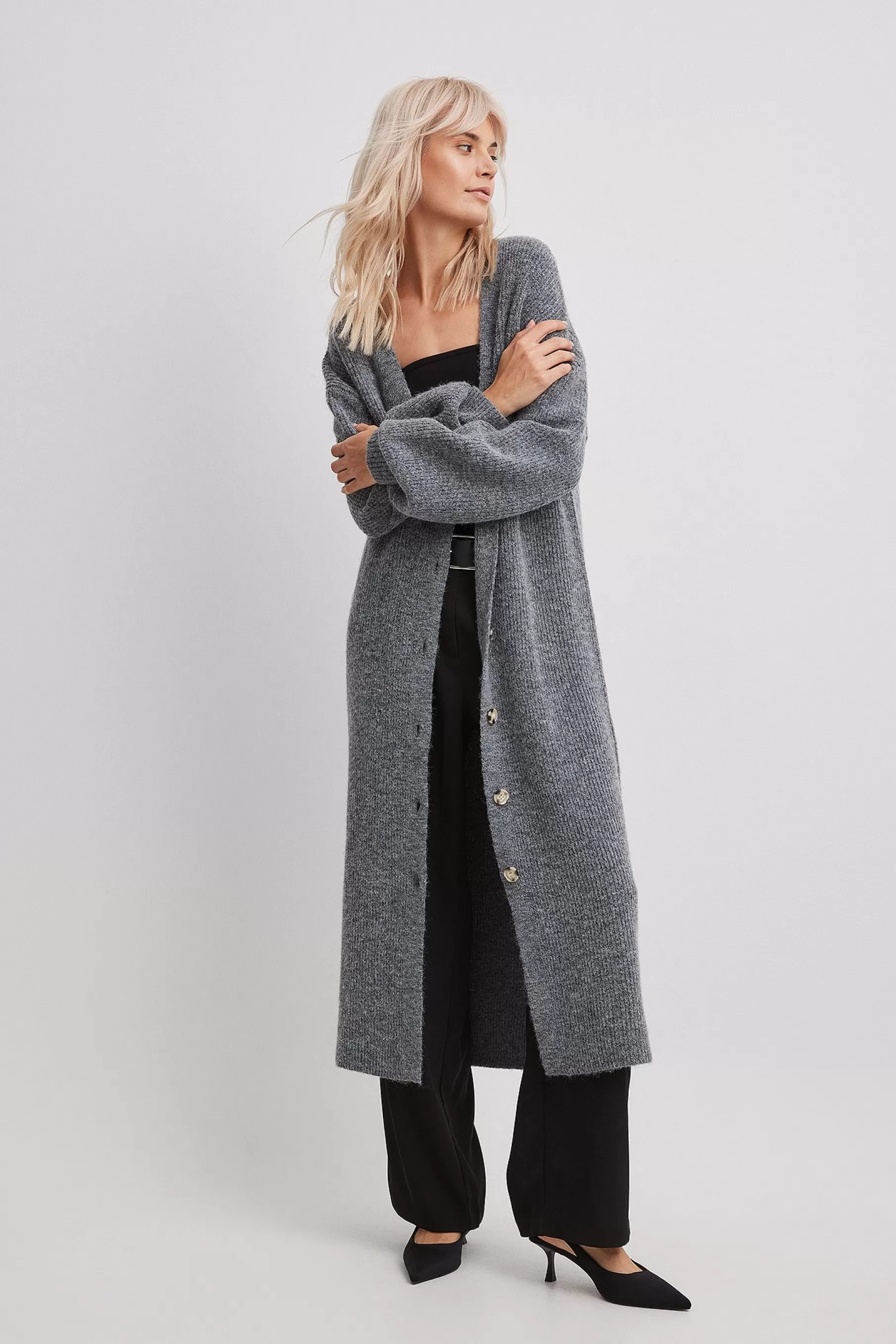 NA-KD Long Knitted Cardigan Grey