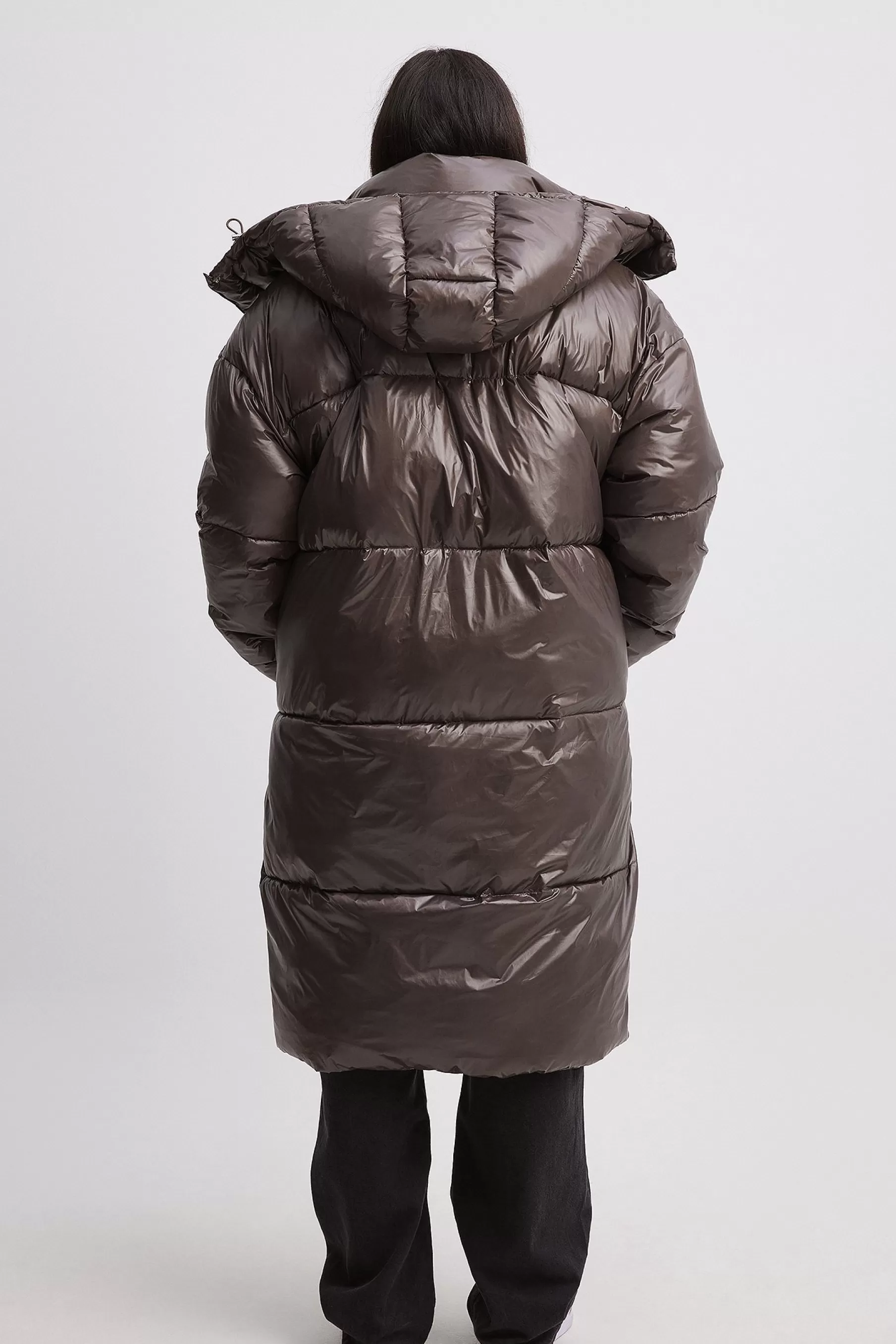 NA-KD Long Oversized Padded Jacket Brown