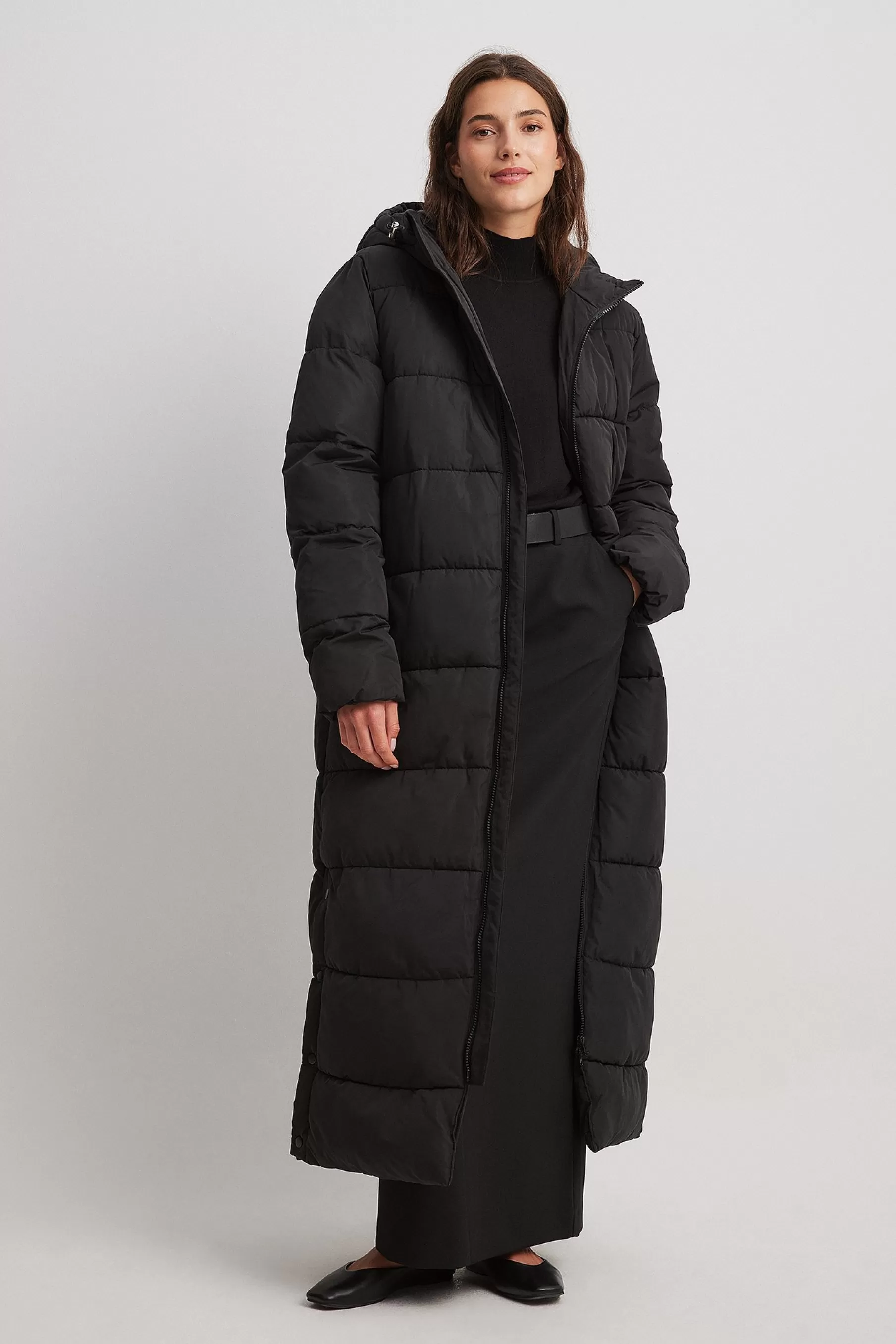 NA-KD Long Padded Jacket Black