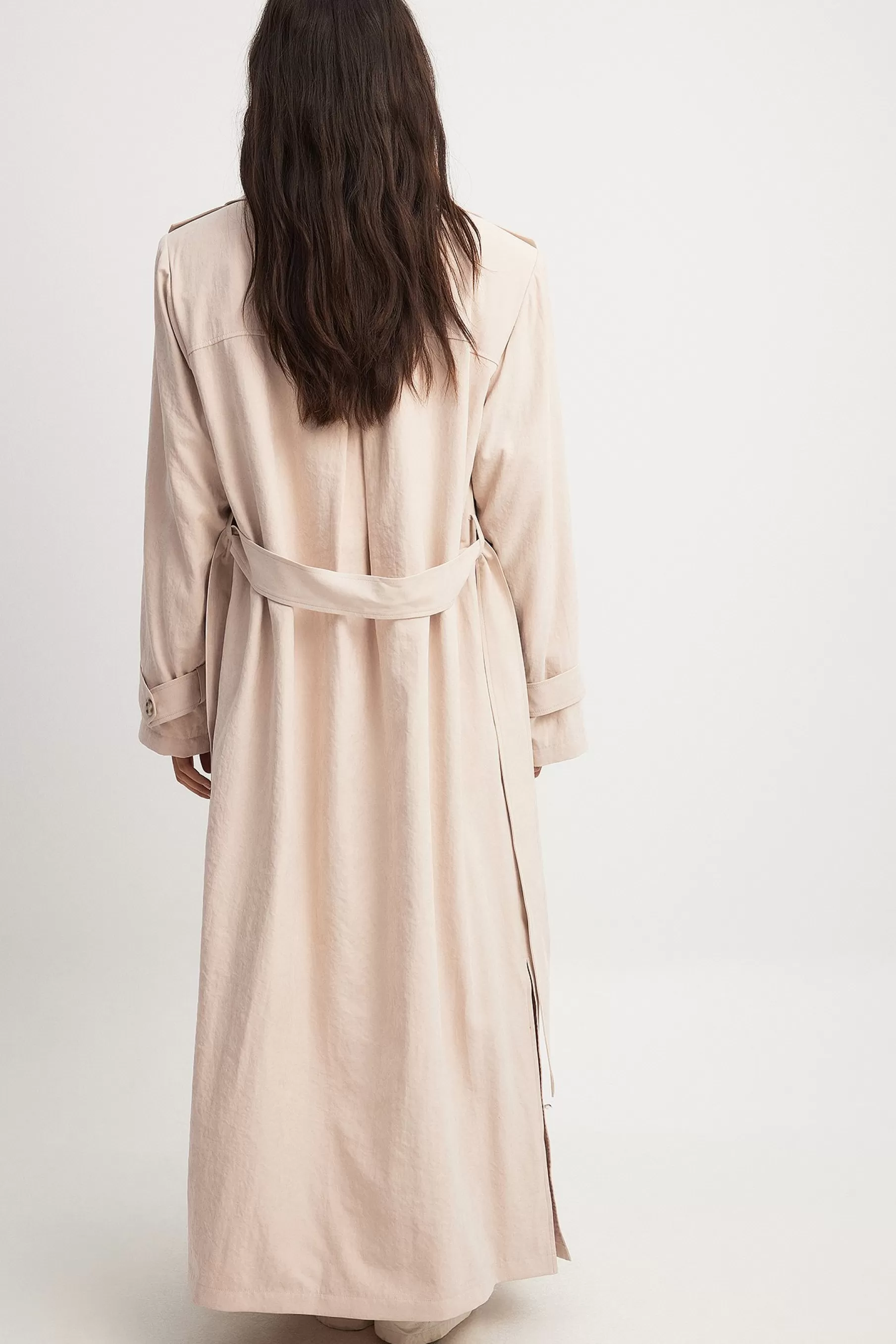 NA-KD Long Shoulder Pad Trenchcoat Beige