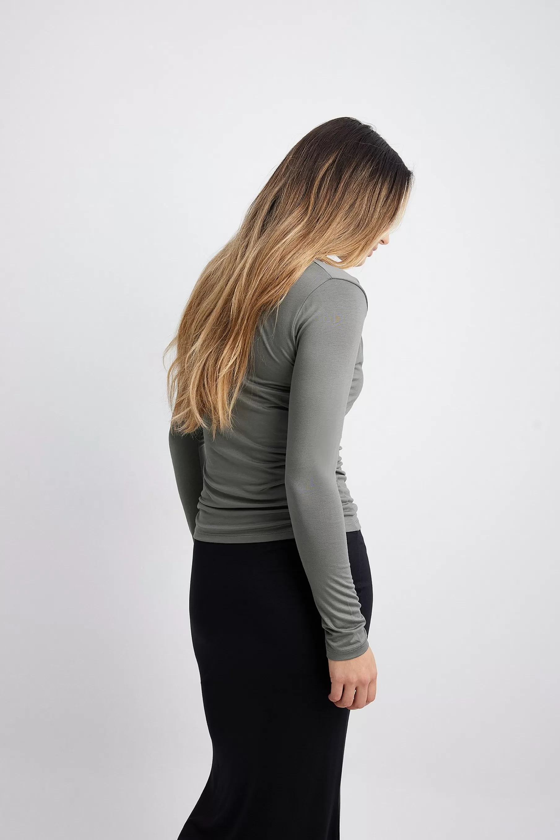 NA-KD Long Sleeve Asymmetric Top Grey