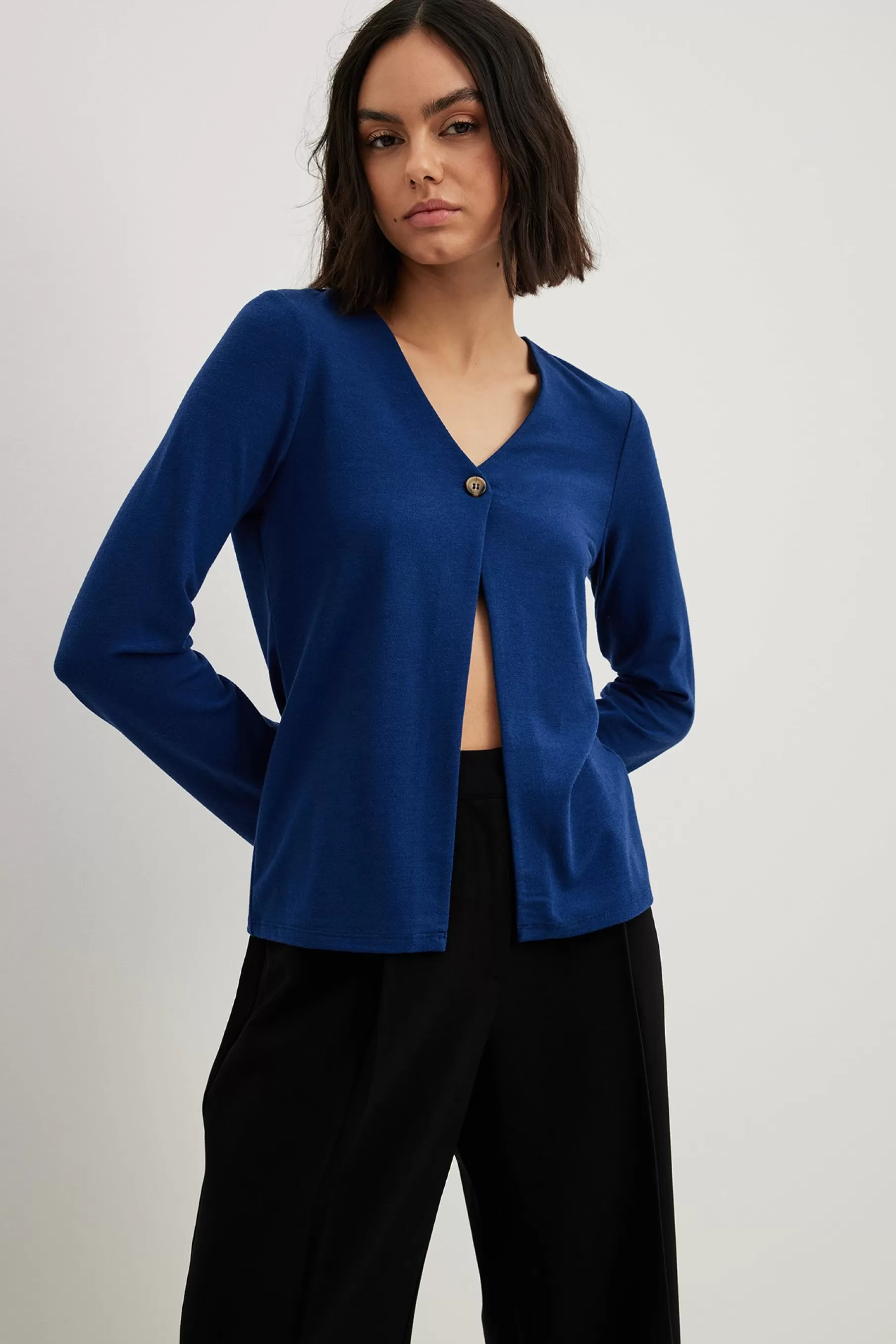 NA-KD Long Sleeve Buttoned Top Blue