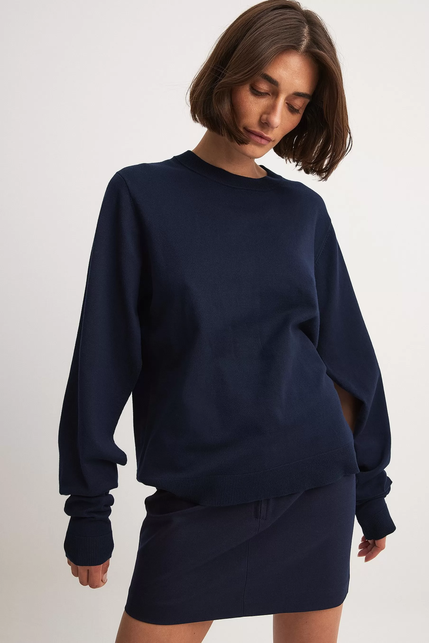 NA-KD Long Sleeve Detail Knitted Top Blue