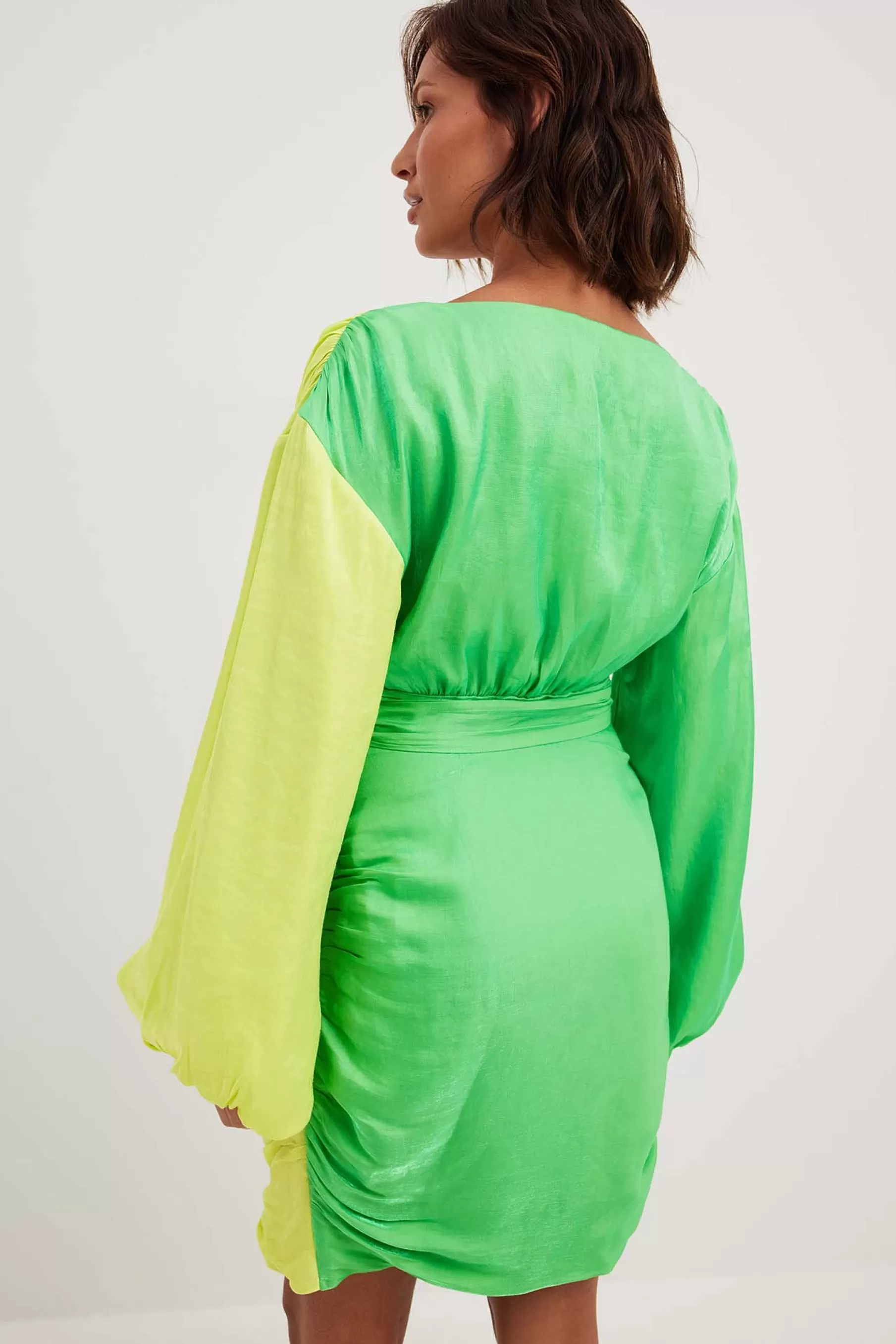 NA-KD Long Sleeve Draped Mini Dress Green