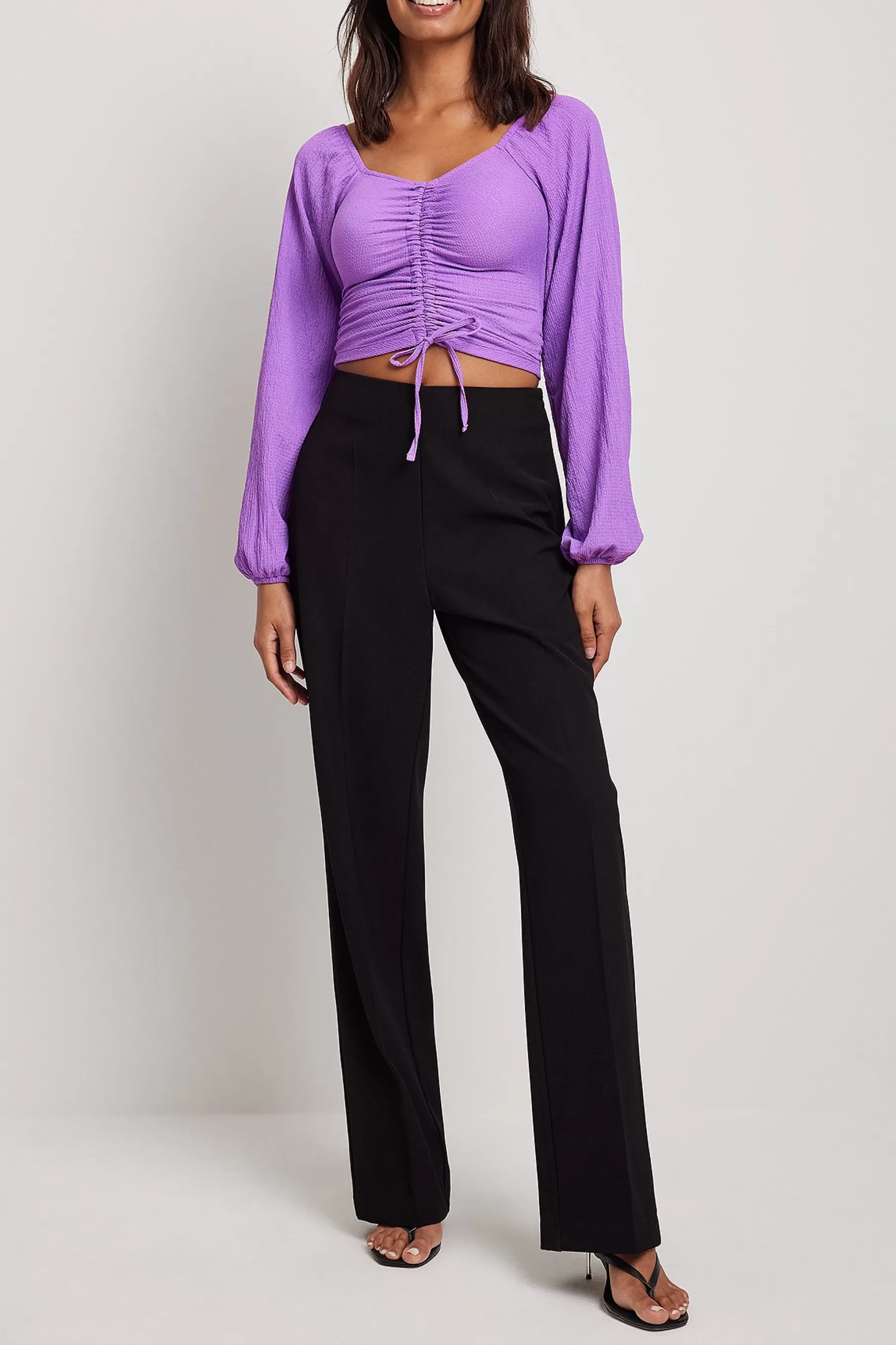 NA-KD Long Sleeve Drawstring Top Purple