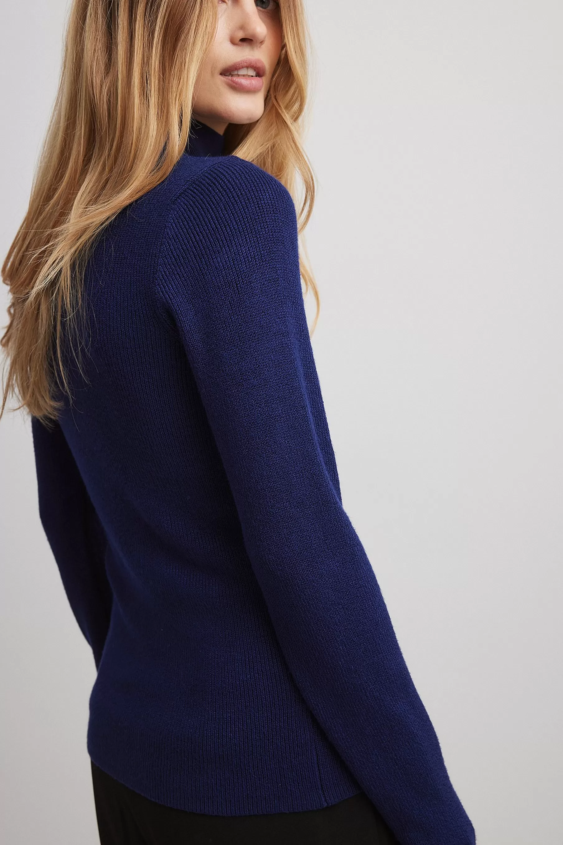 NA-KD Long Sleeve Turtleneck Ribbed Knitted Top Blue