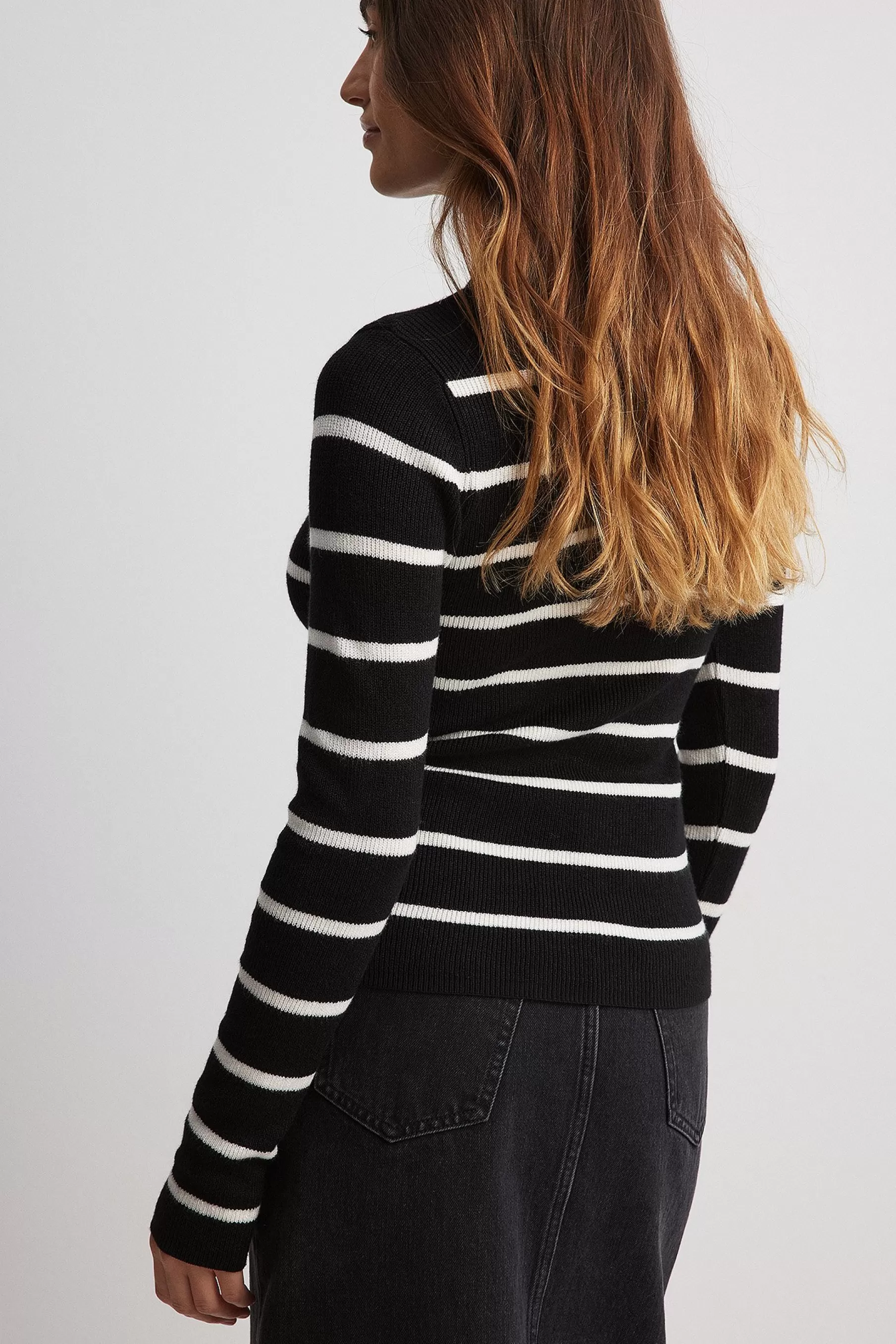 NA-KD Long Sleeve Turtleneck Ribbed Knitted Top Stripe