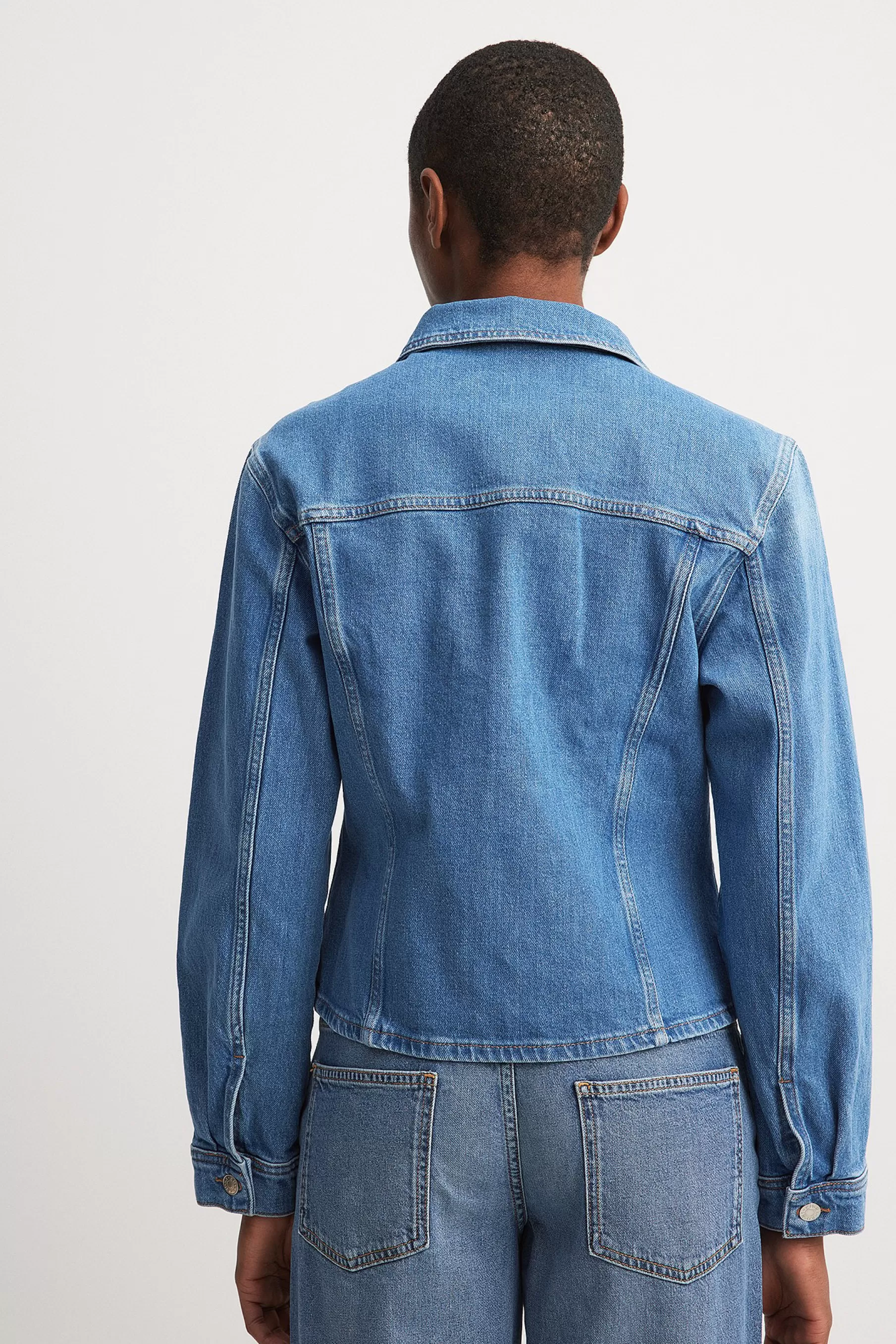 NA-KD Long Sleeved Fitted Denim Shirt Blue