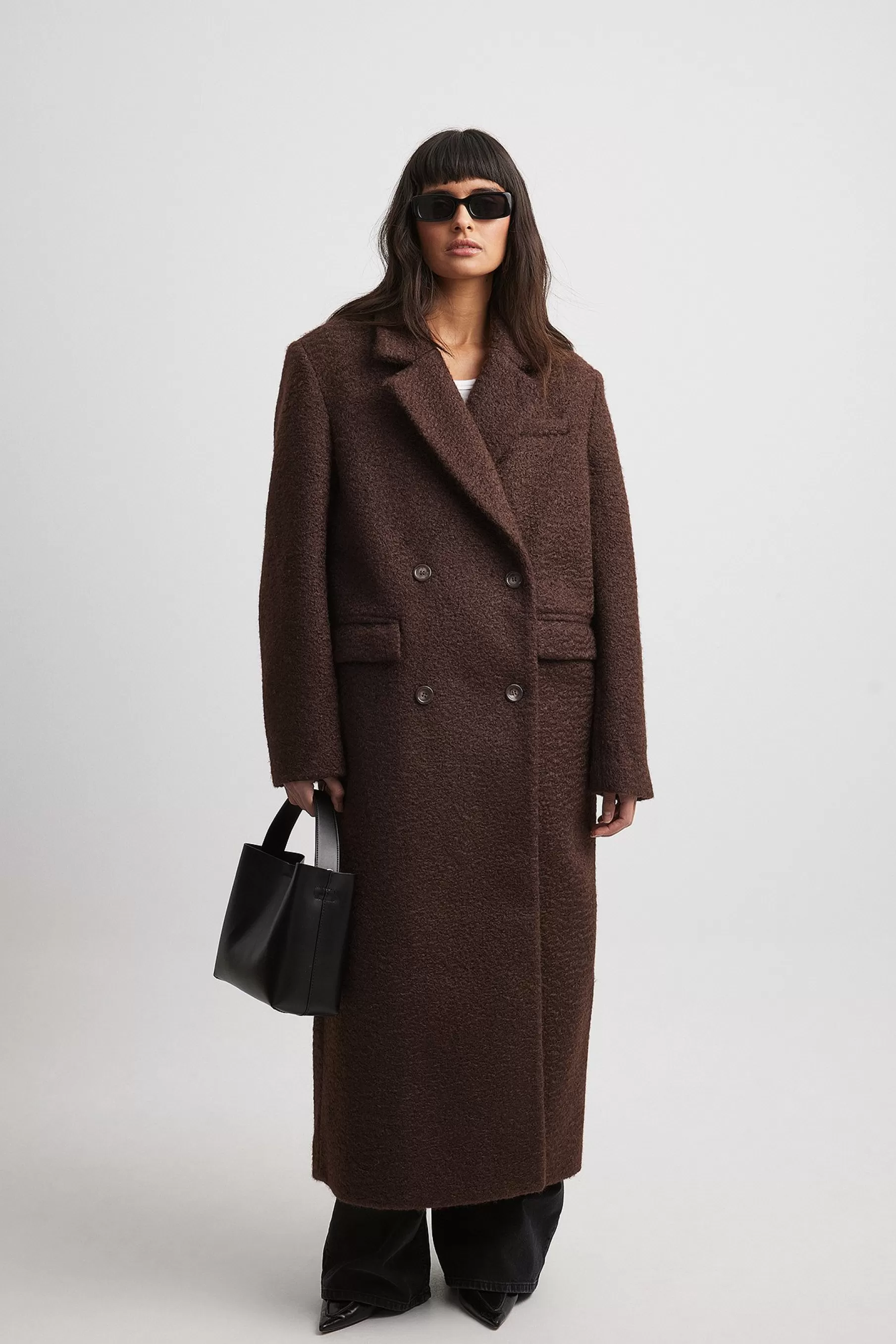 NA-KD Long Straight Coat Brown