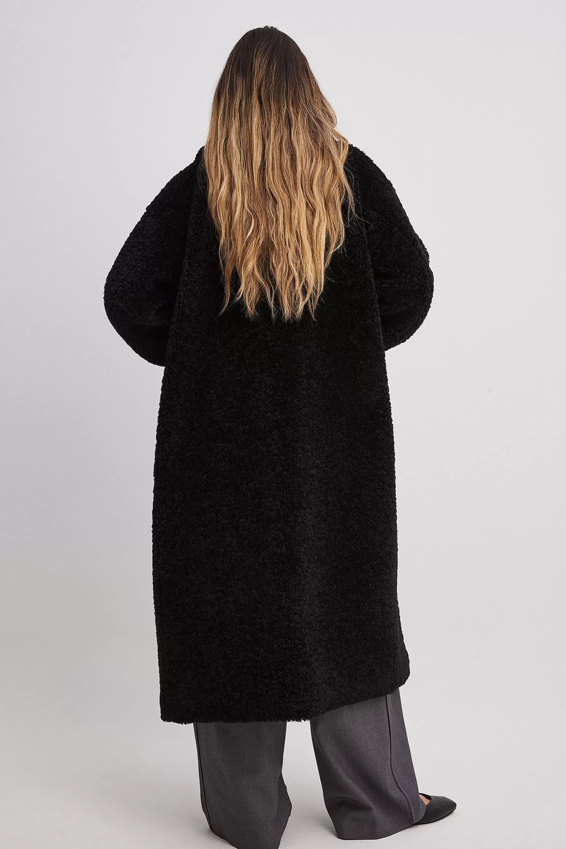 NA-KD Long Teddy Jacket Black