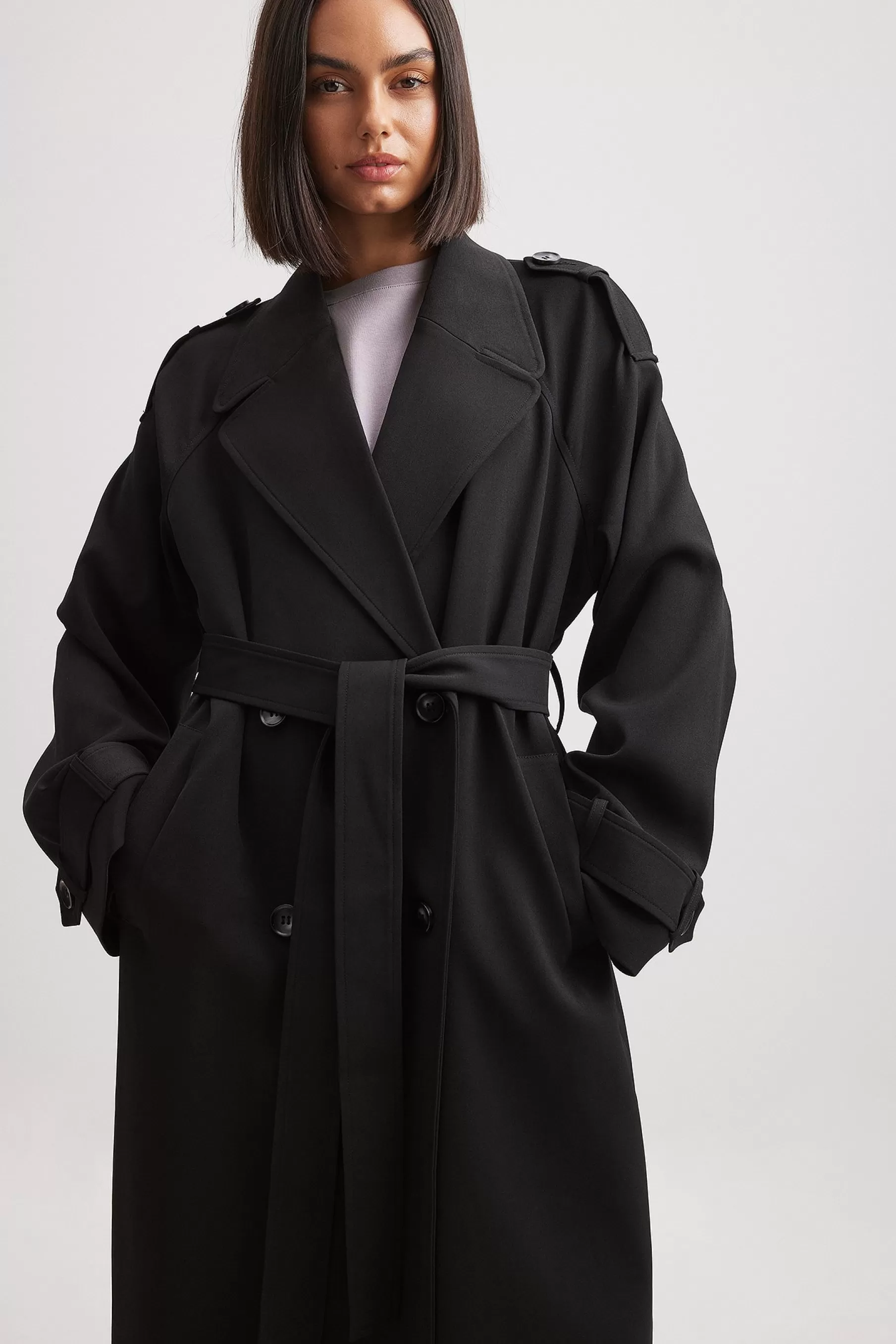 NA-KD Long Trenchcoat Black