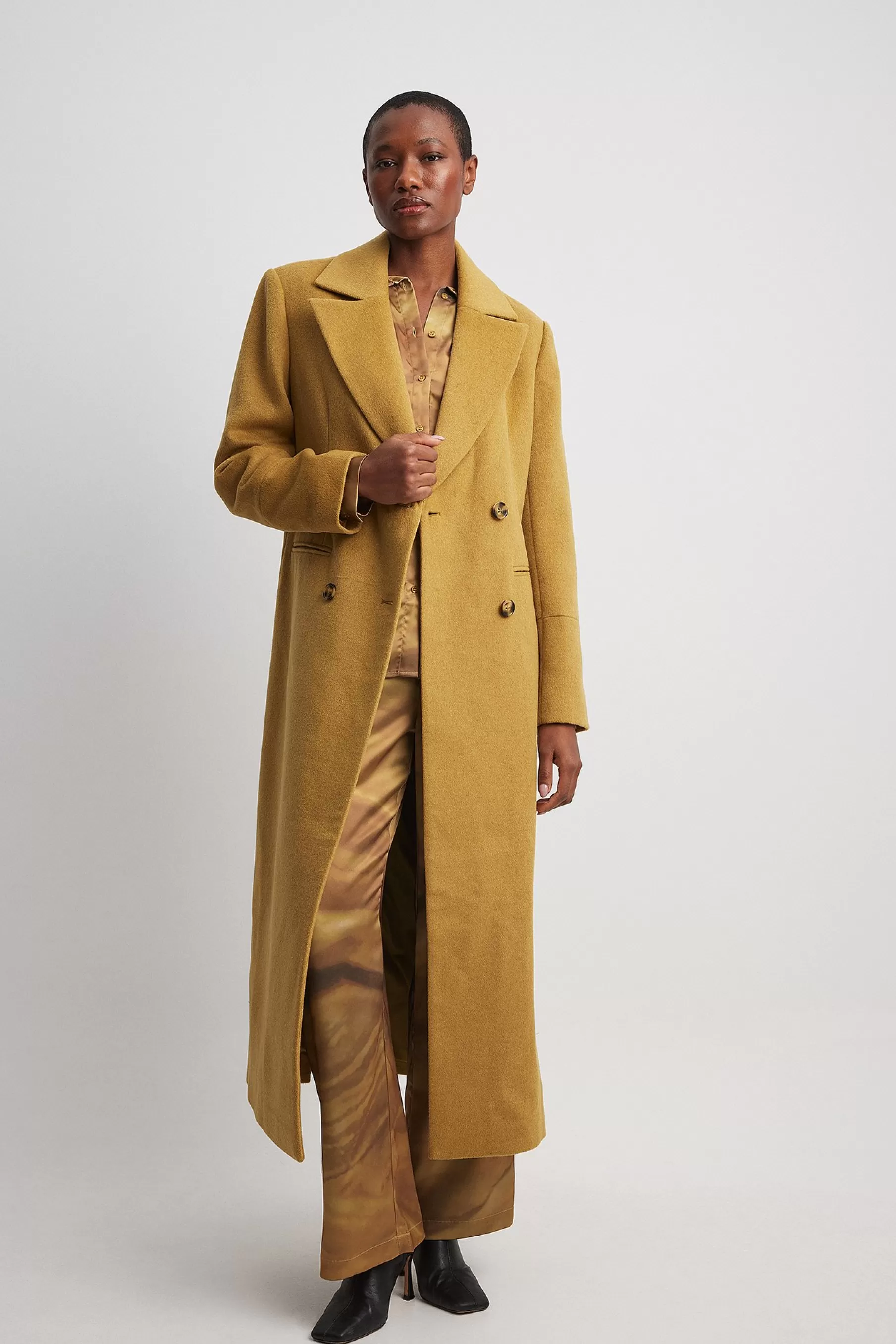 NA-KD Long Wool Blend Coat Yellow