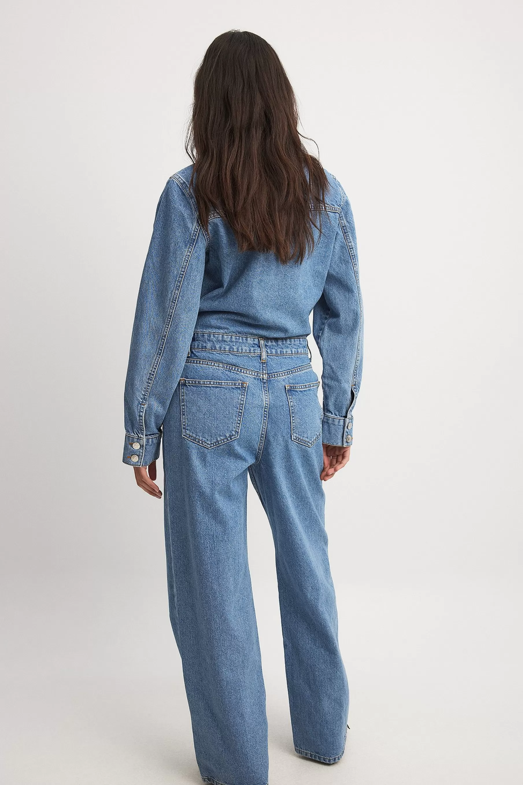 NA-KD Loose Denim Jumpsuit Blue