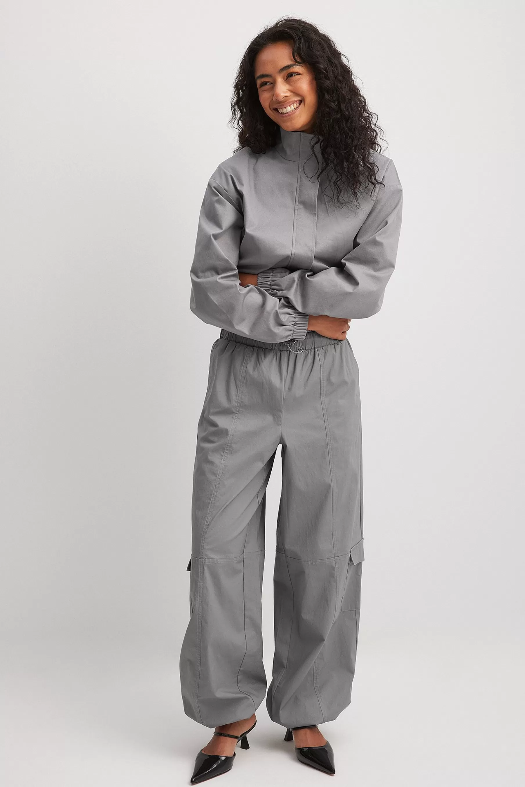 NA-KD Loose Fit Cargo Trousers Grey