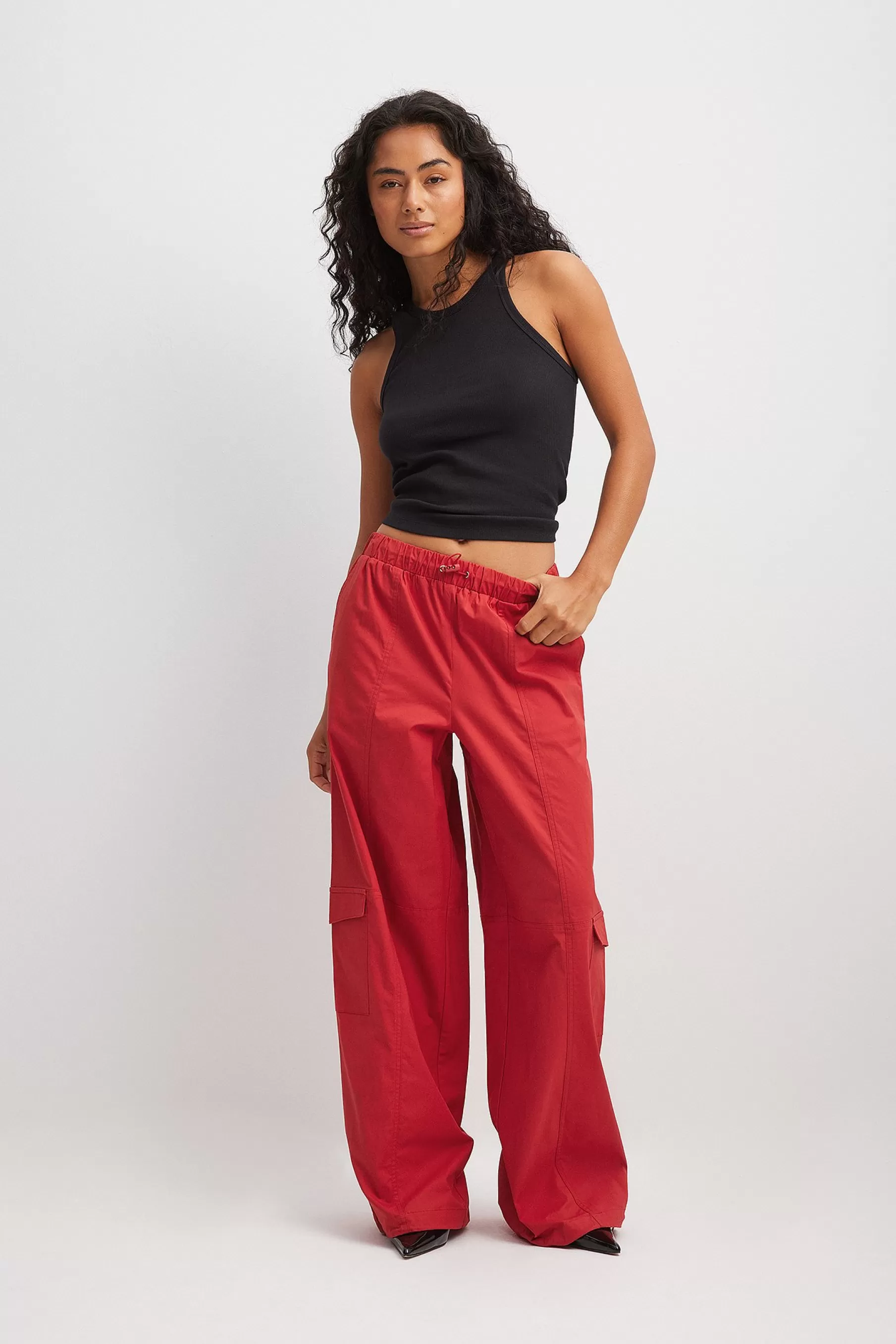 NA-KD Loose Fit Cargo Trousers Red