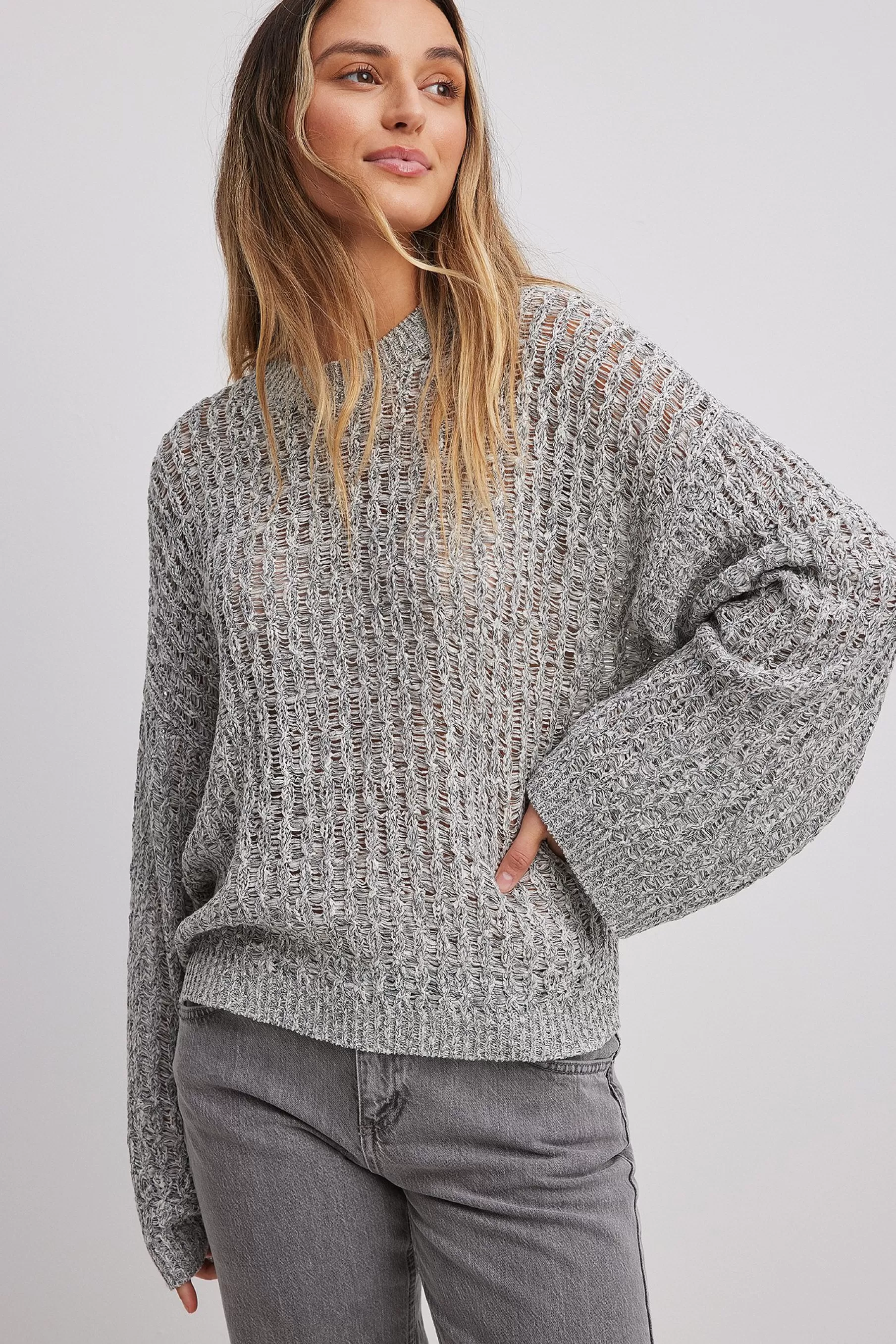 NA-KD Loose Knitted Oversized Sweater Grey