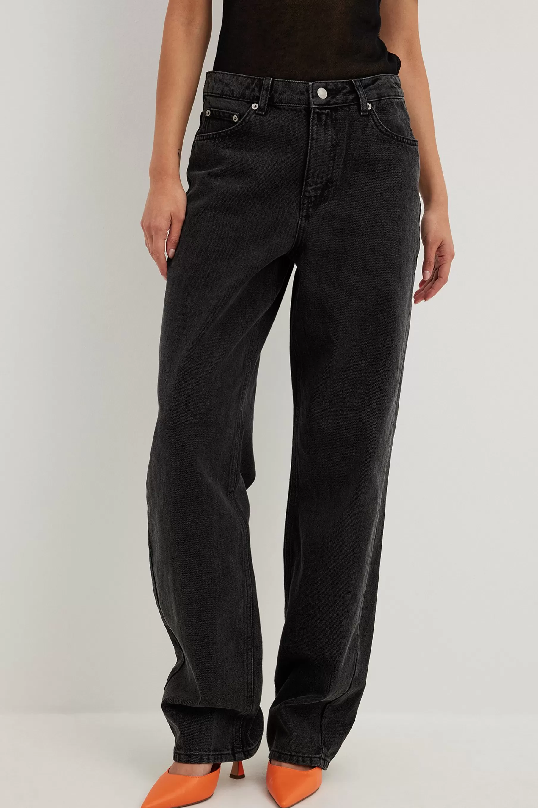 NA-KD Loose Mid Waist Jeans Grey