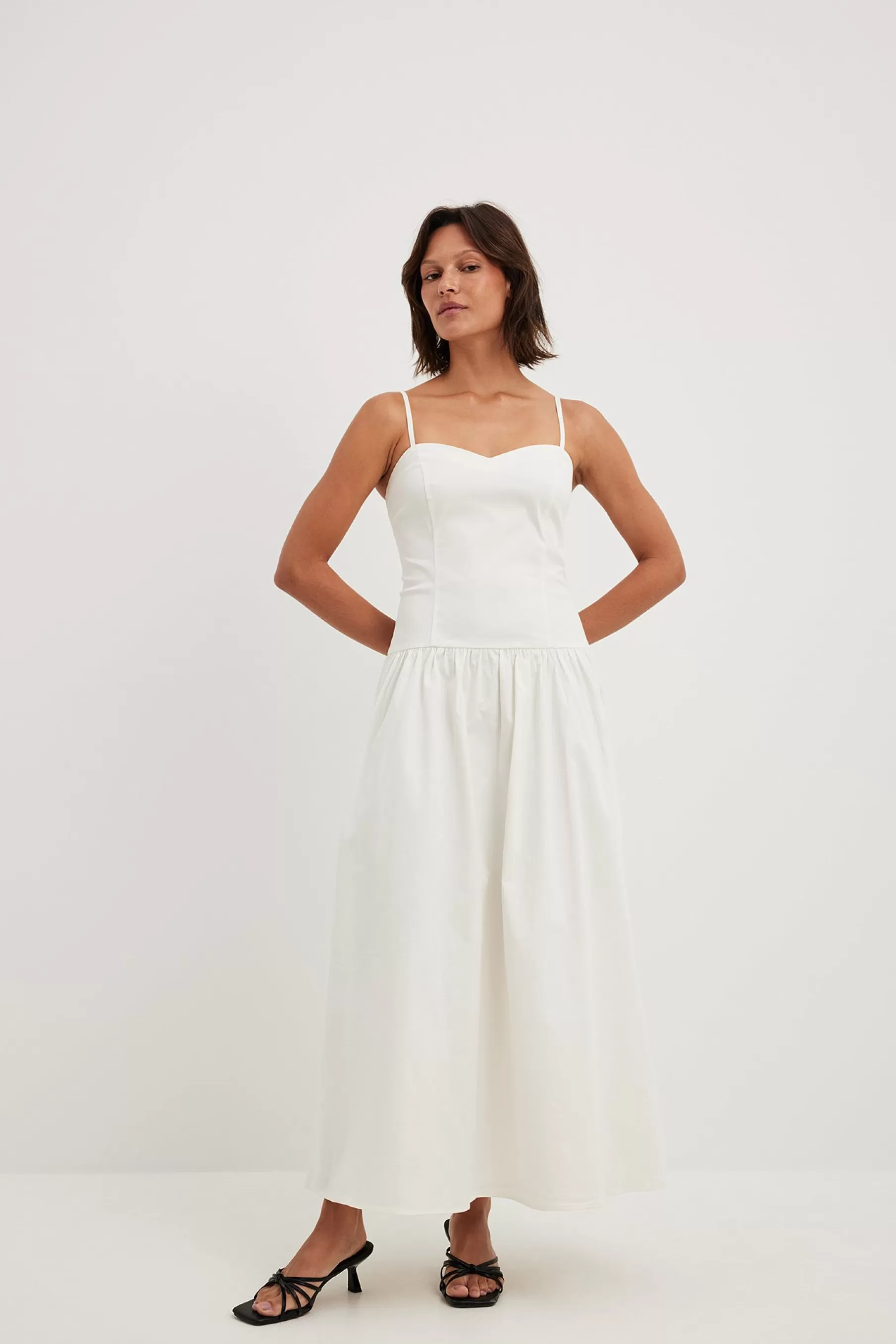 NA-KD Low Waist Cotton Midi Dress White