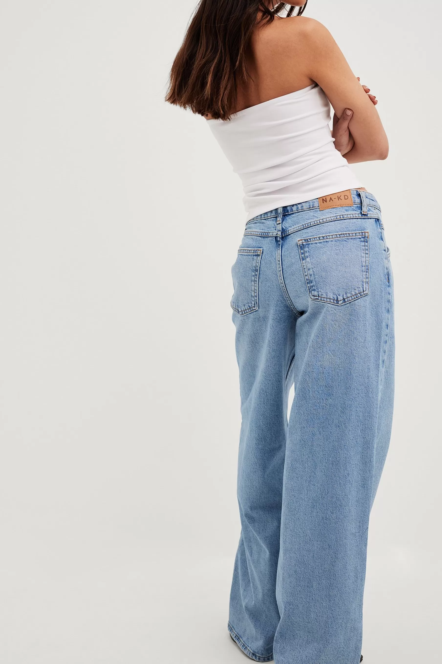 NA-KD Low Waist Wide Leg Jeans With Seam Details Blue