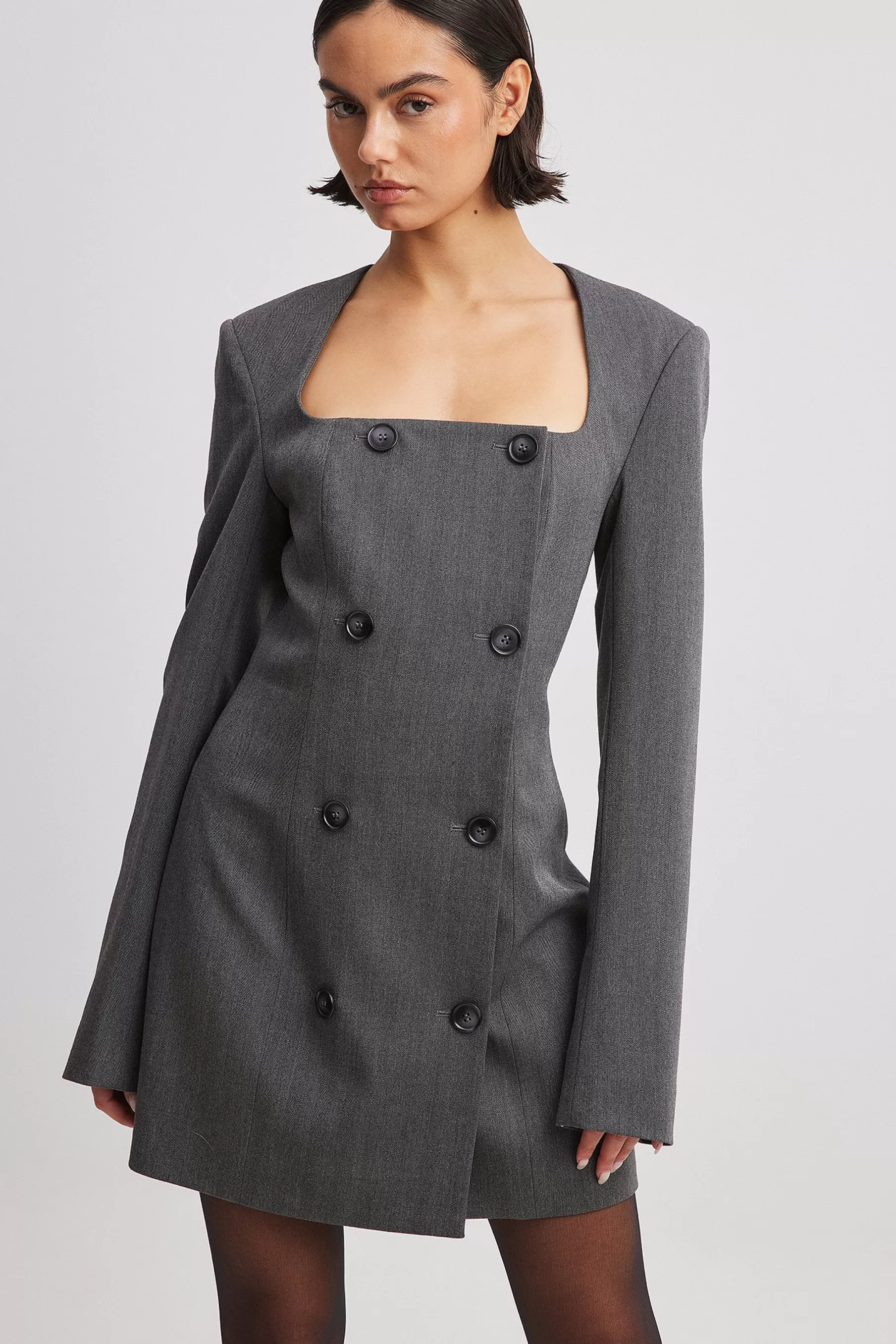 NA-KD Marked Shoulder Blazer Dress Grey