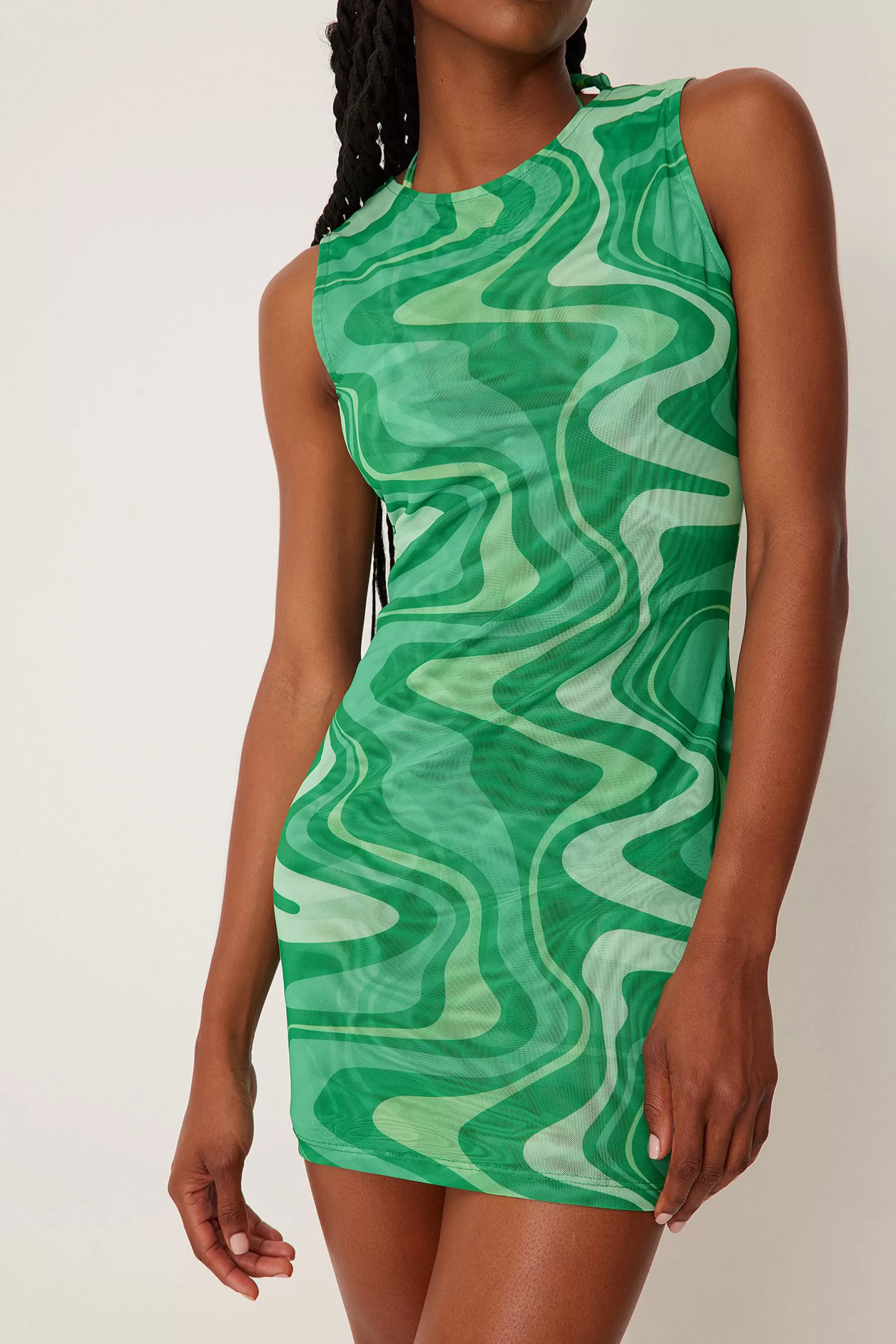 NA-KD Mesh Bodycon Dress Green