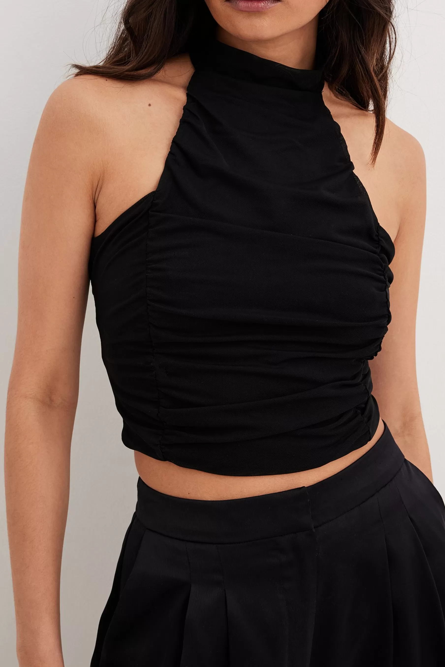 NA-KD Mesh High Neck Crop Top Black