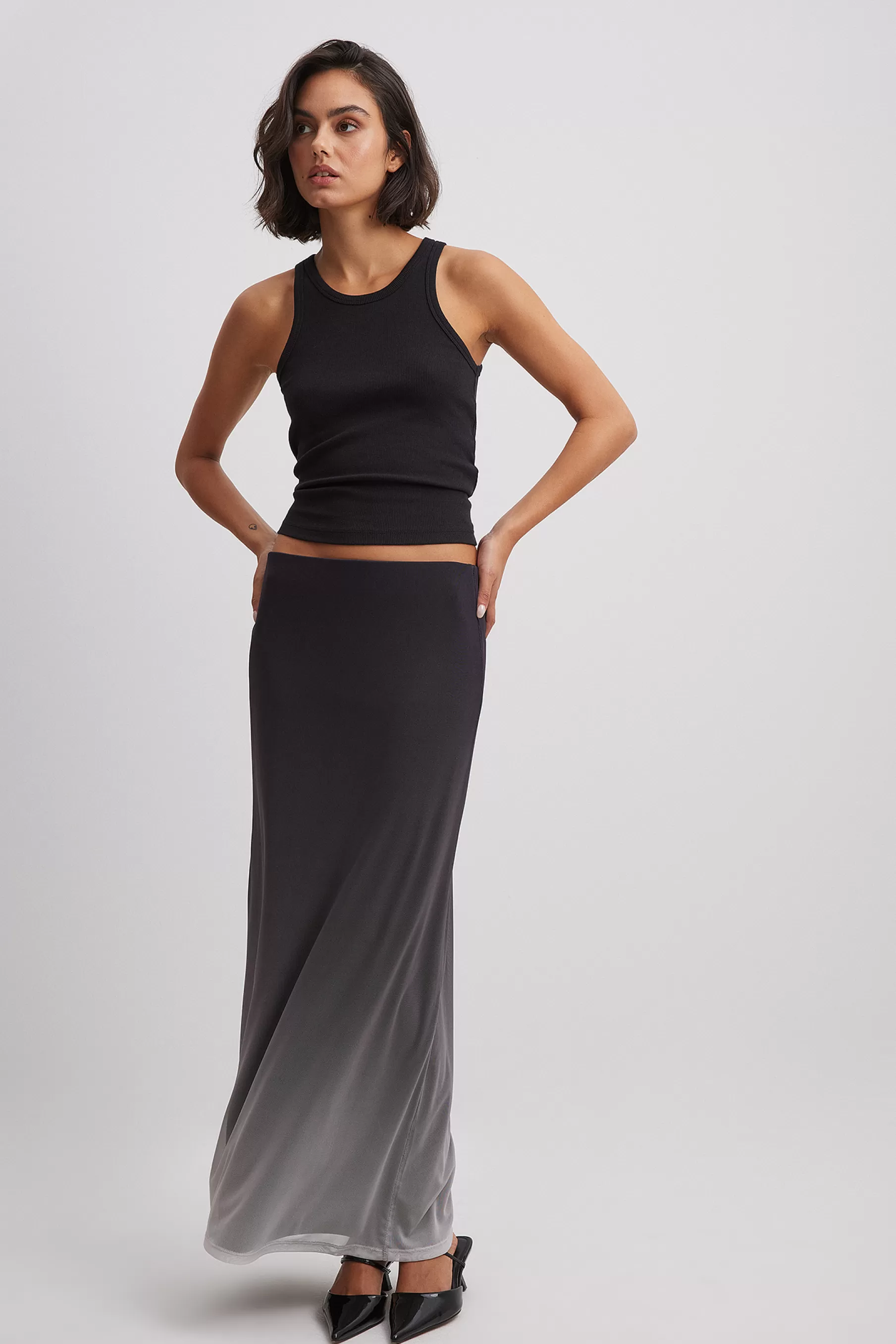 NA-KD Mesh Low Waist Maxi Skirt Grey