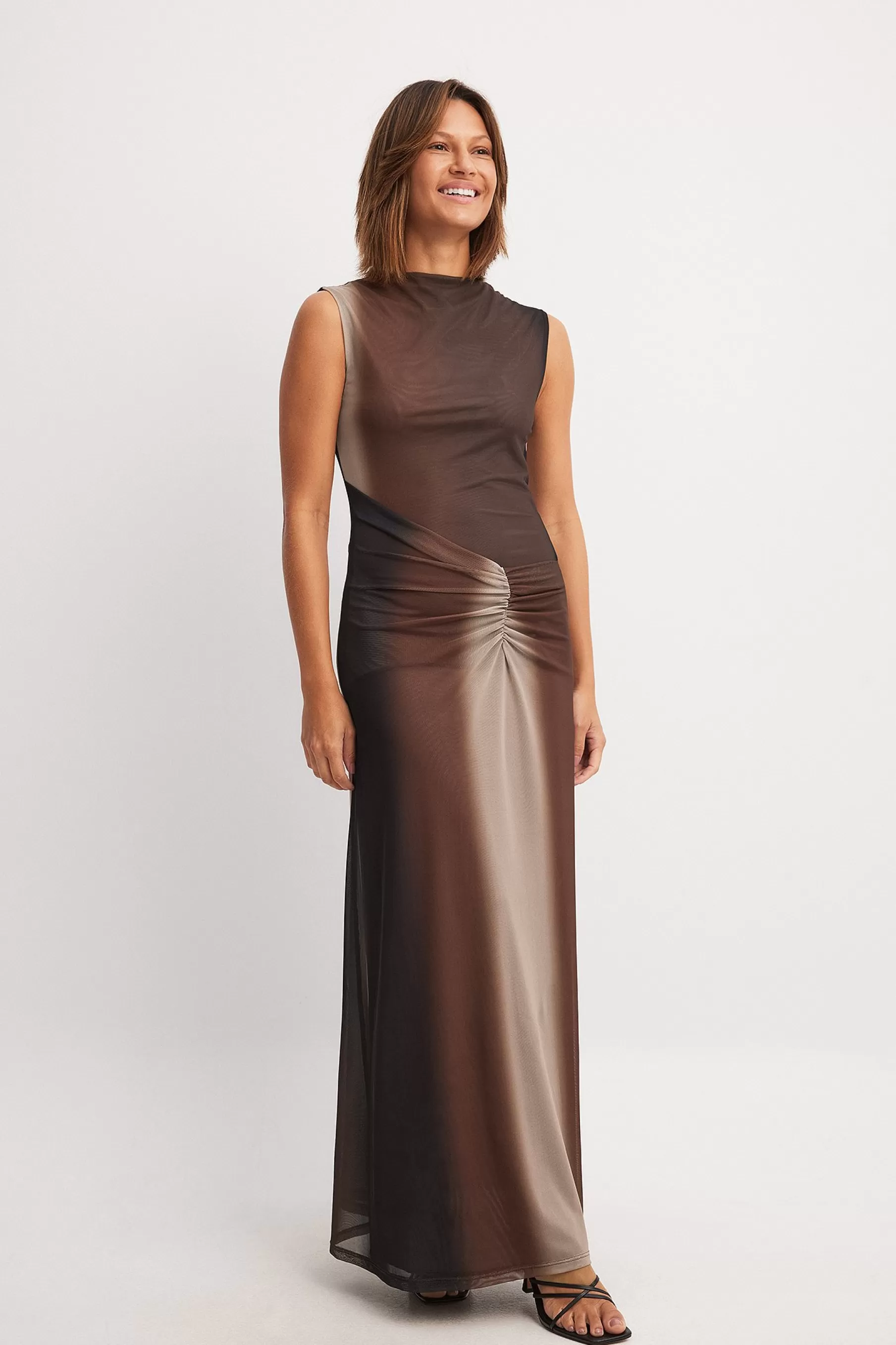 NA-KD Mesh Sleeveless Maxi Dress Brown