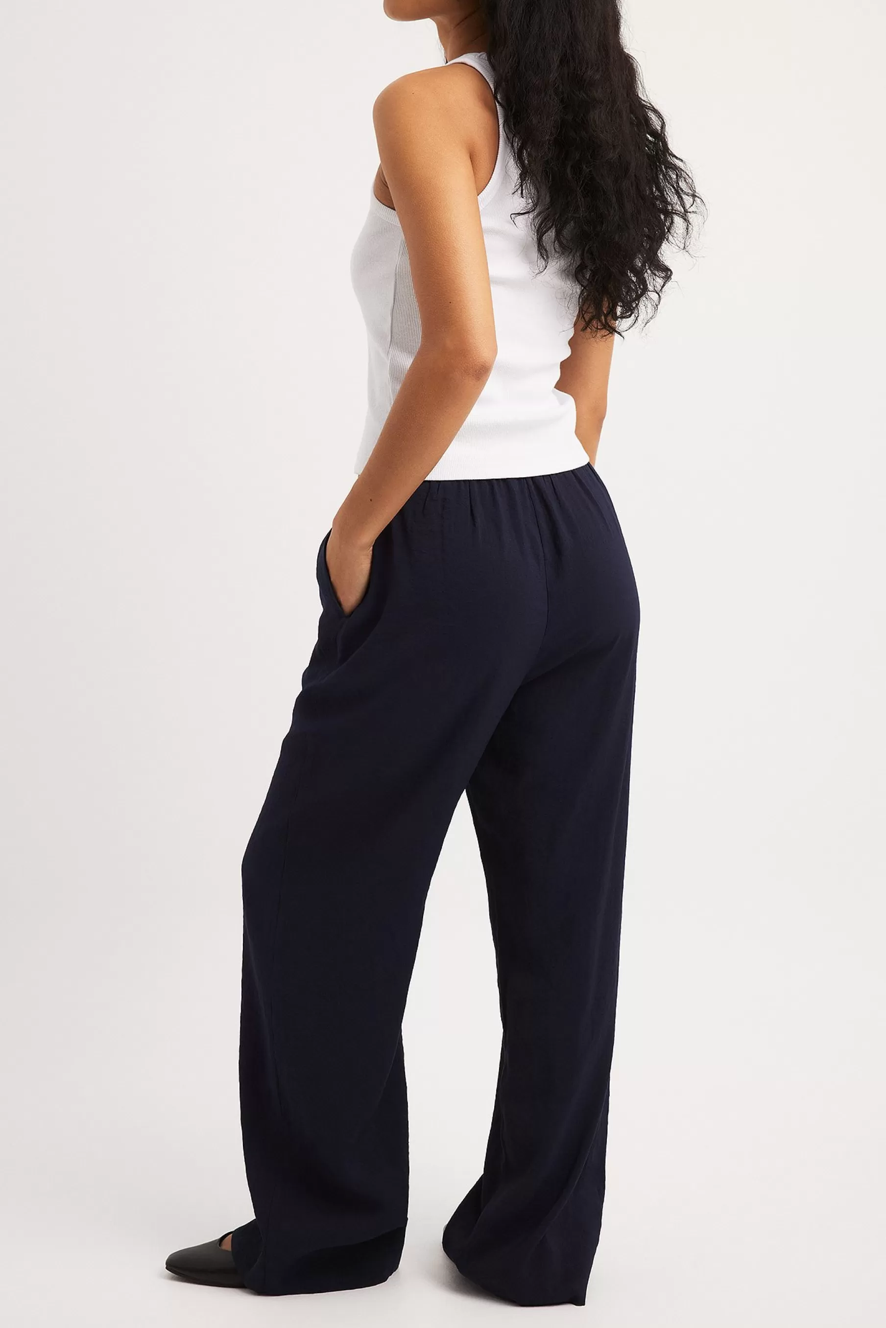 NA-KD Mid Rise Elastic Waist Trousers Blue