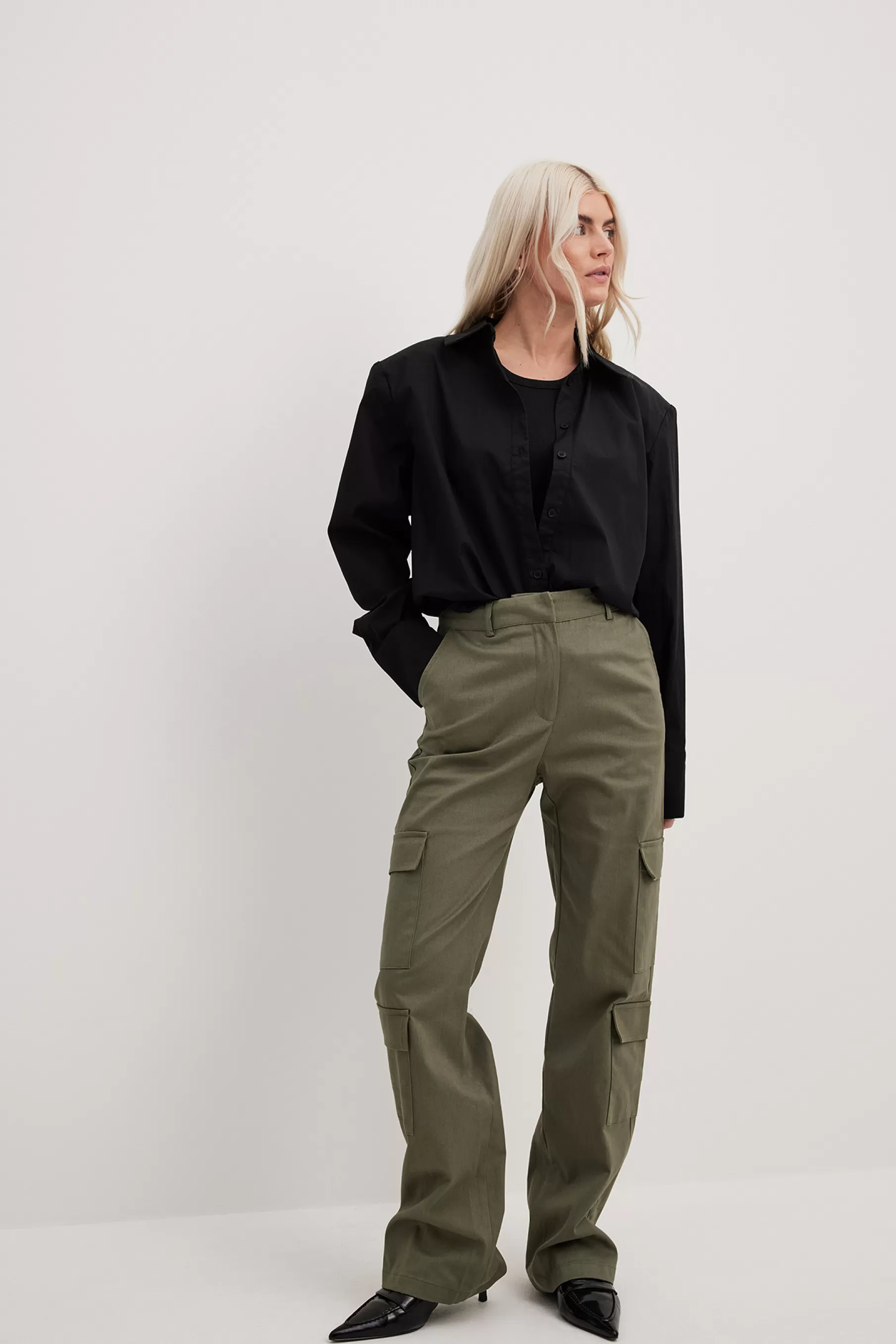 NA-KD Mid Waist Cargo Pocket Pants Green