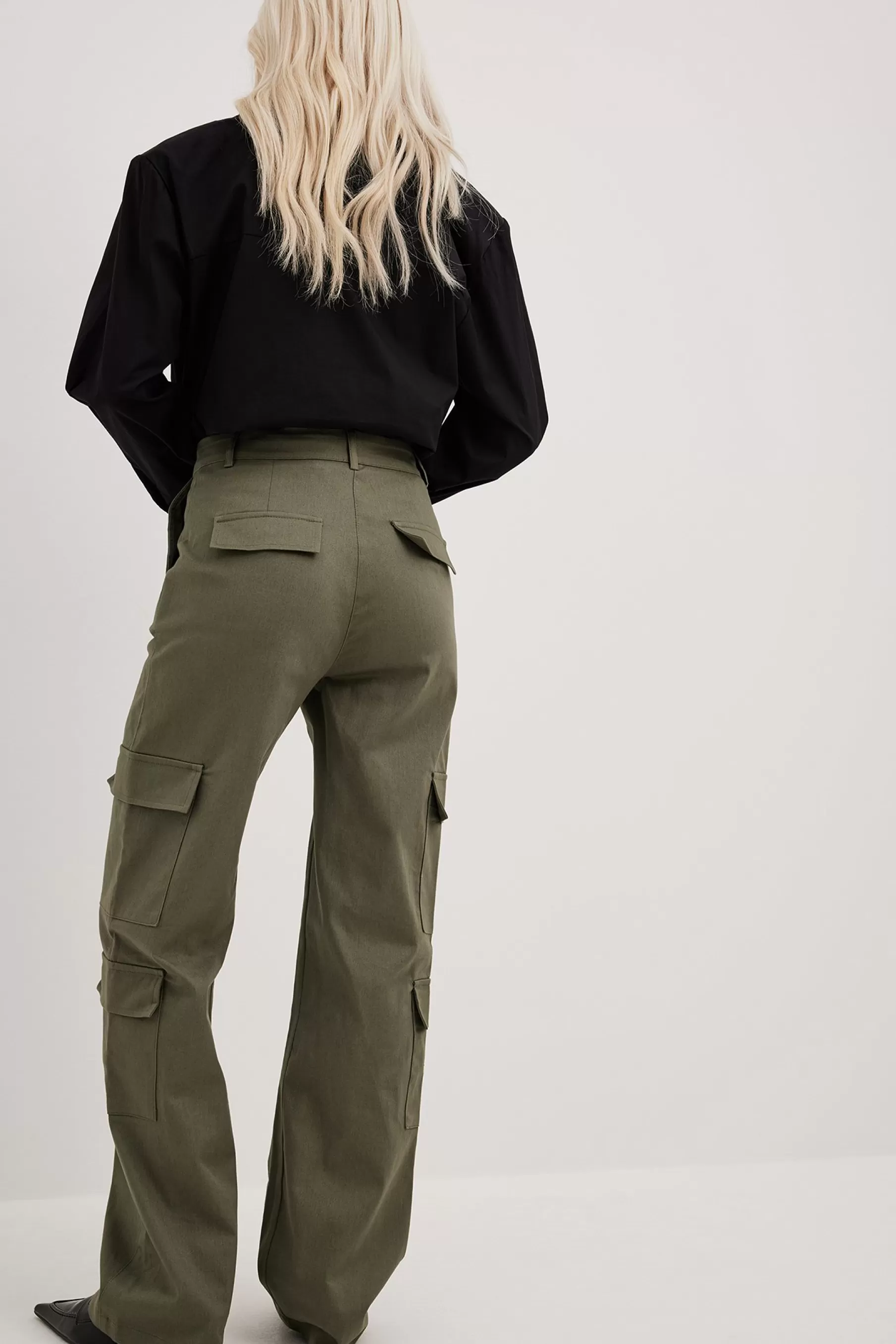 NA-KD Mid Waist Cargo Pocket Pants Green