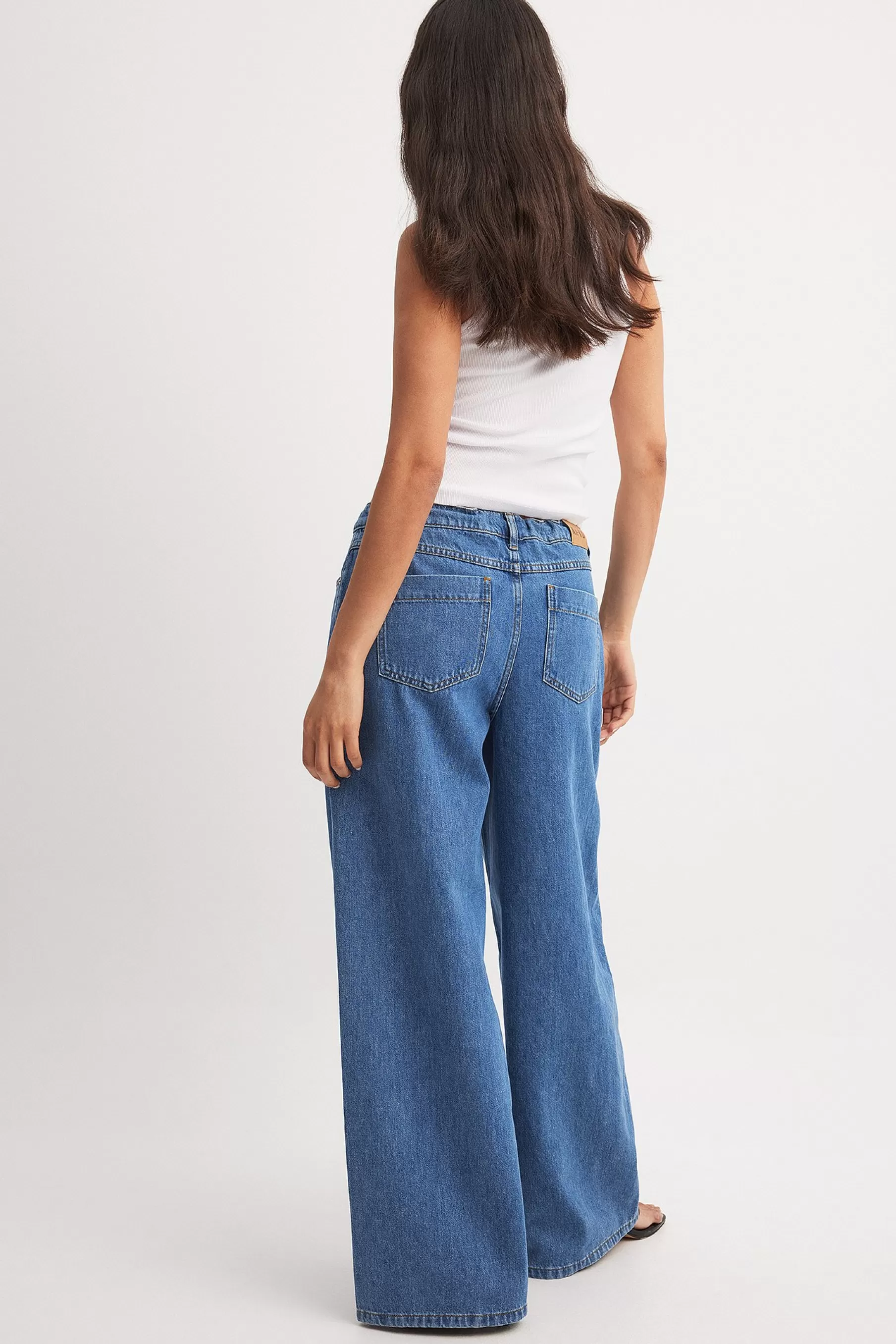 NA-KD Mid Waist Drawstring Detail Jeans Blue