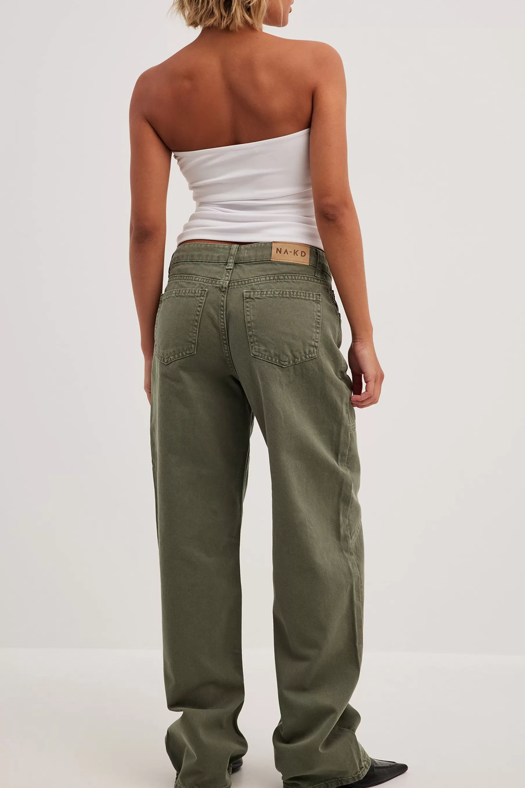 NA-KD Mid Waist Loose Jeans With Seam Details Green