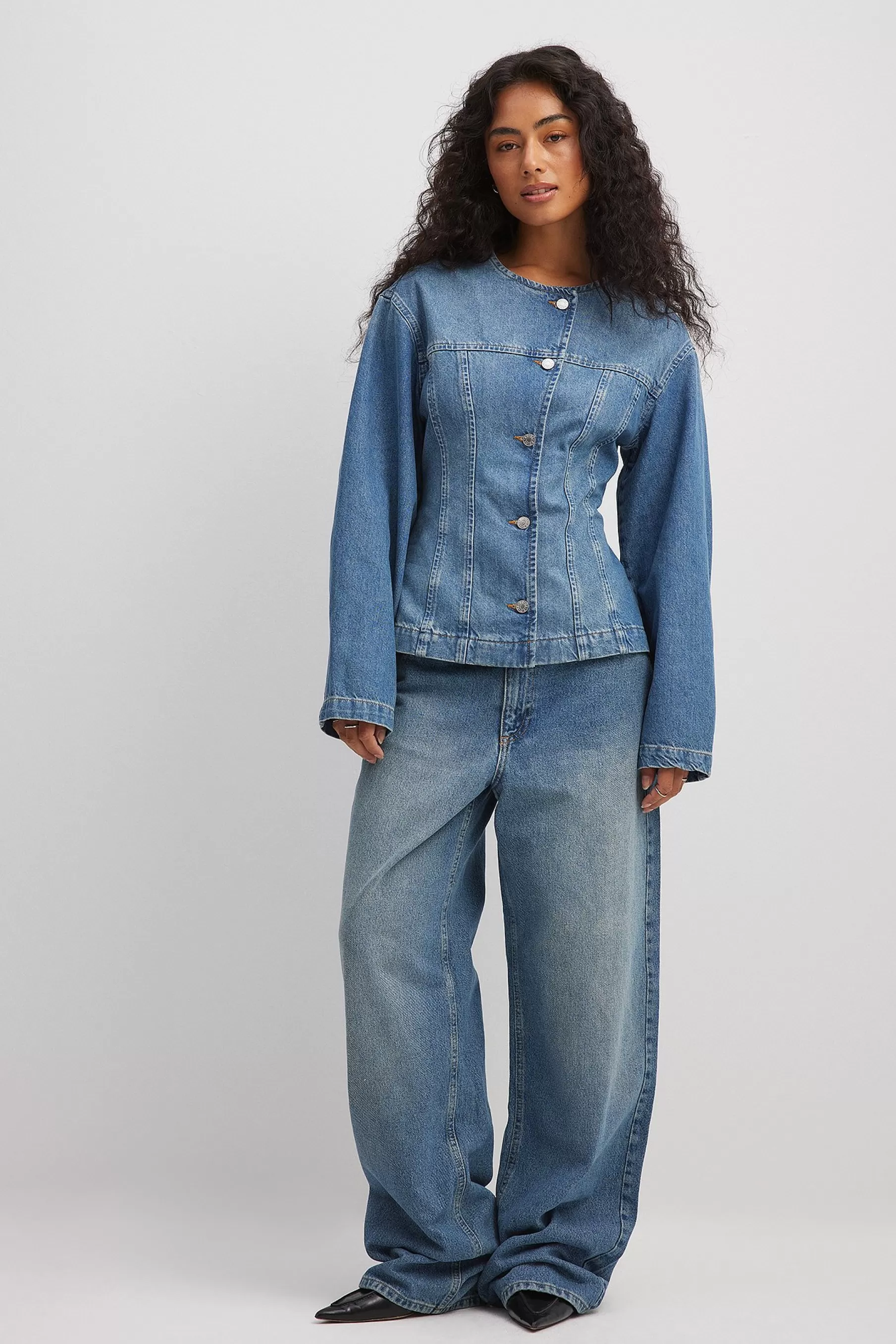 NA-KD Mid Waist Loose Long Jeans Blue