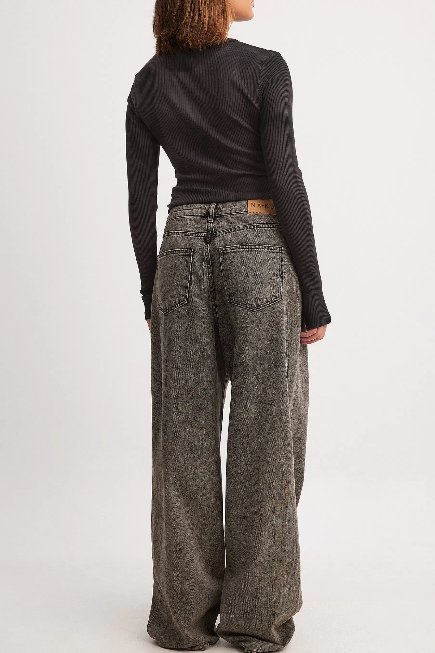 NA-KD Mid Waist Loose Long Jeans Grey