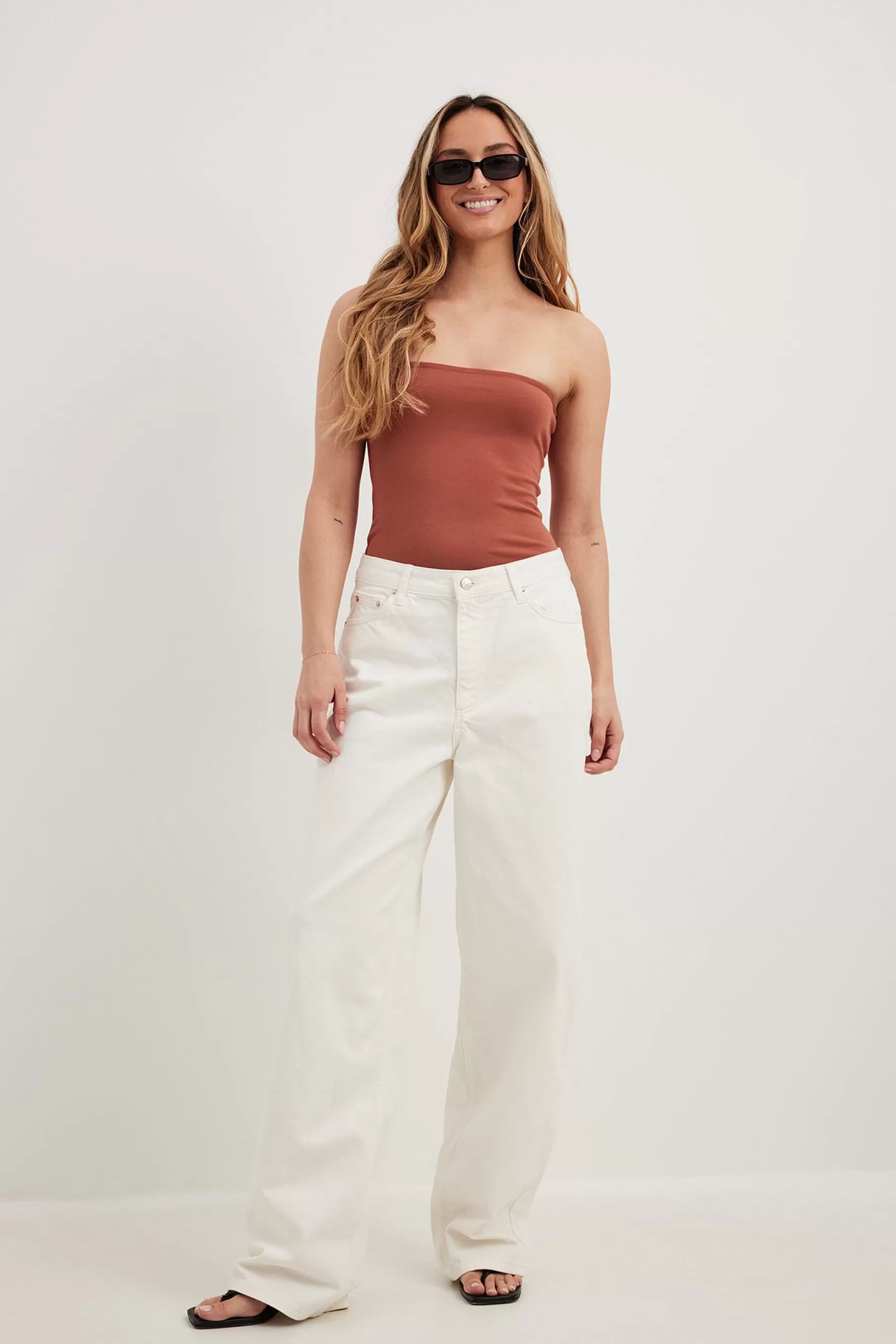 NA-KD Mid Waist Loose Long Jeans White