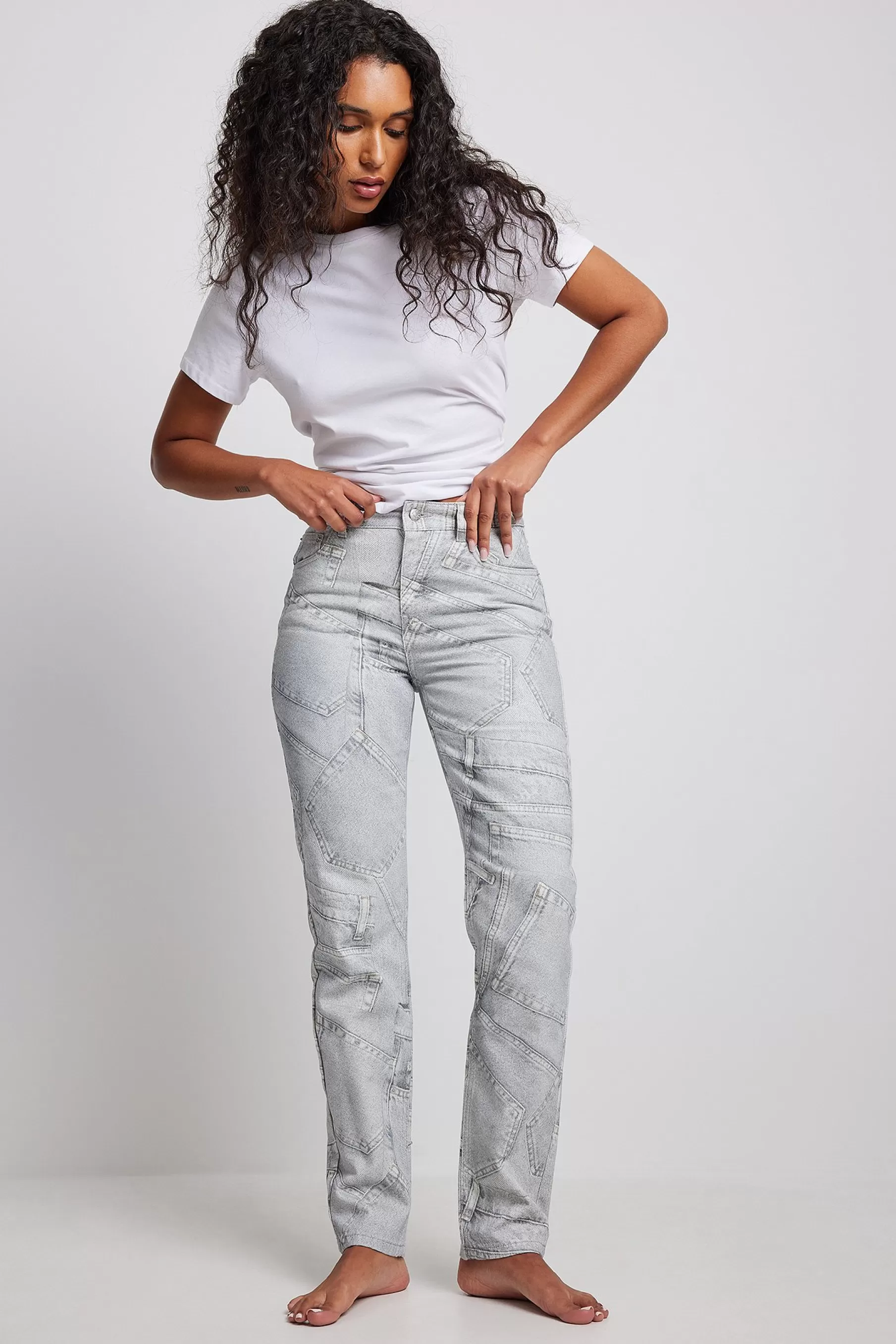 NA-KD Mid Waist Slim Leg Denim Grey