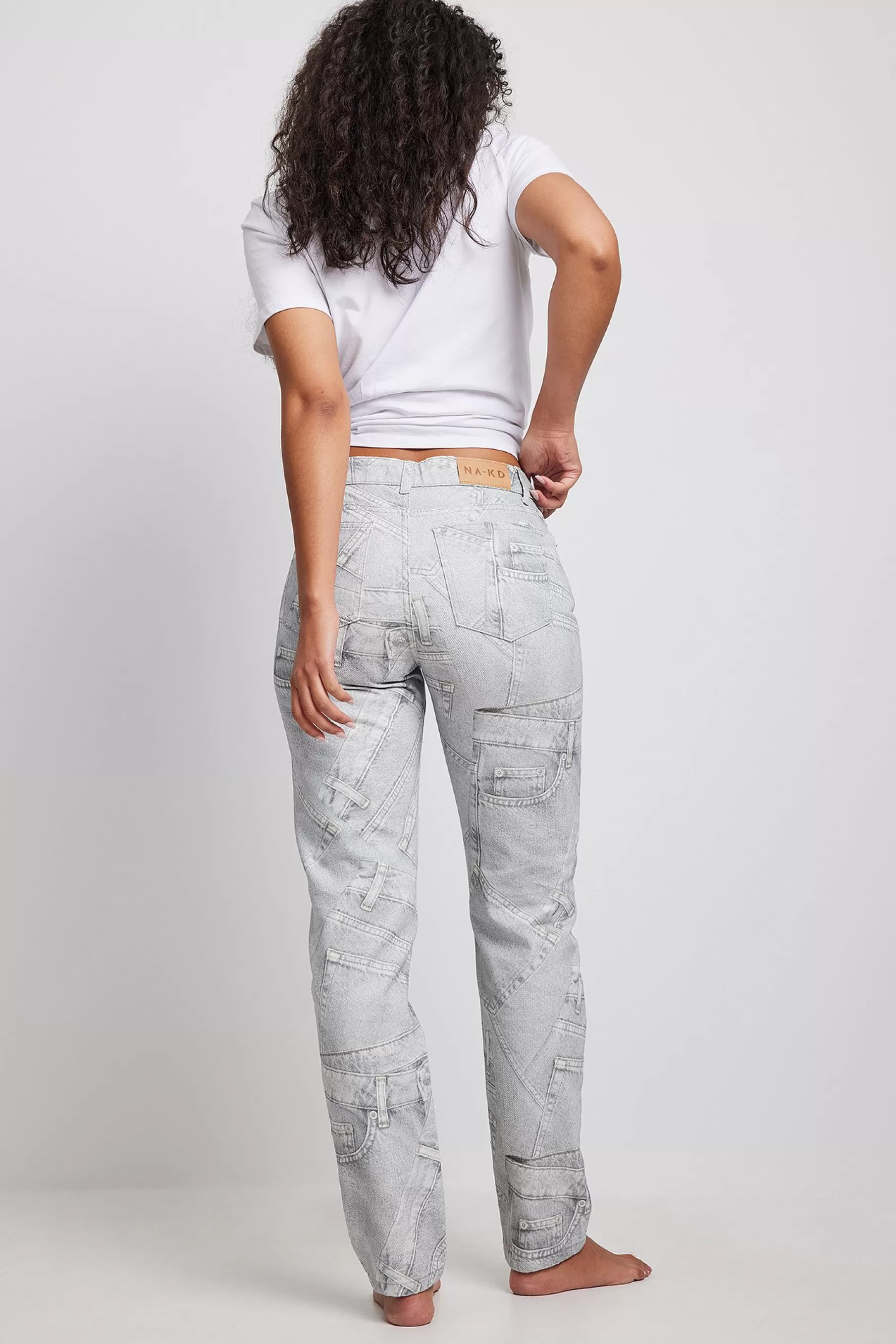 NA-KD Mid Waist Slim Leg Denim Grey