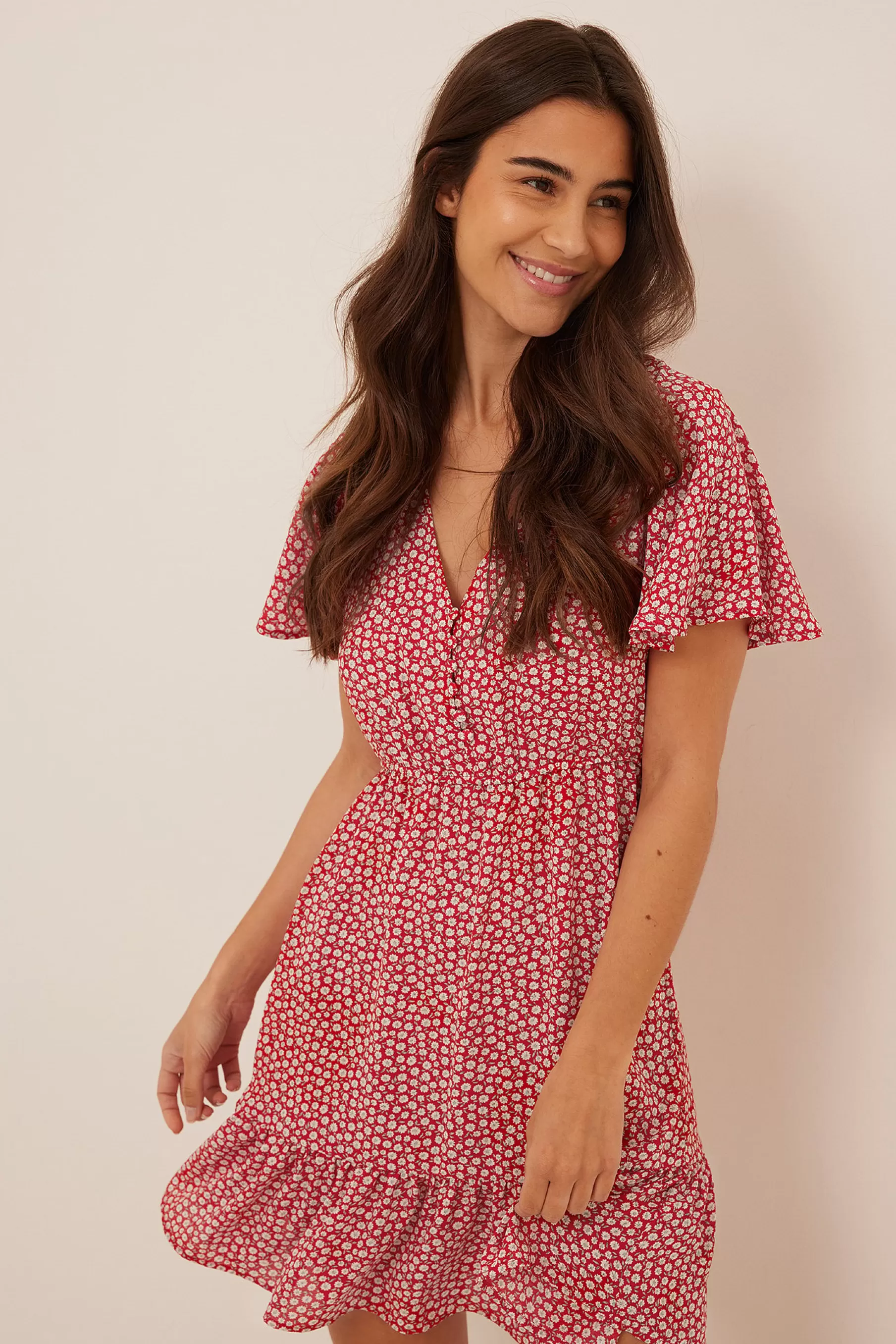 NA-KD Mini Printed Buttoned Dress Red