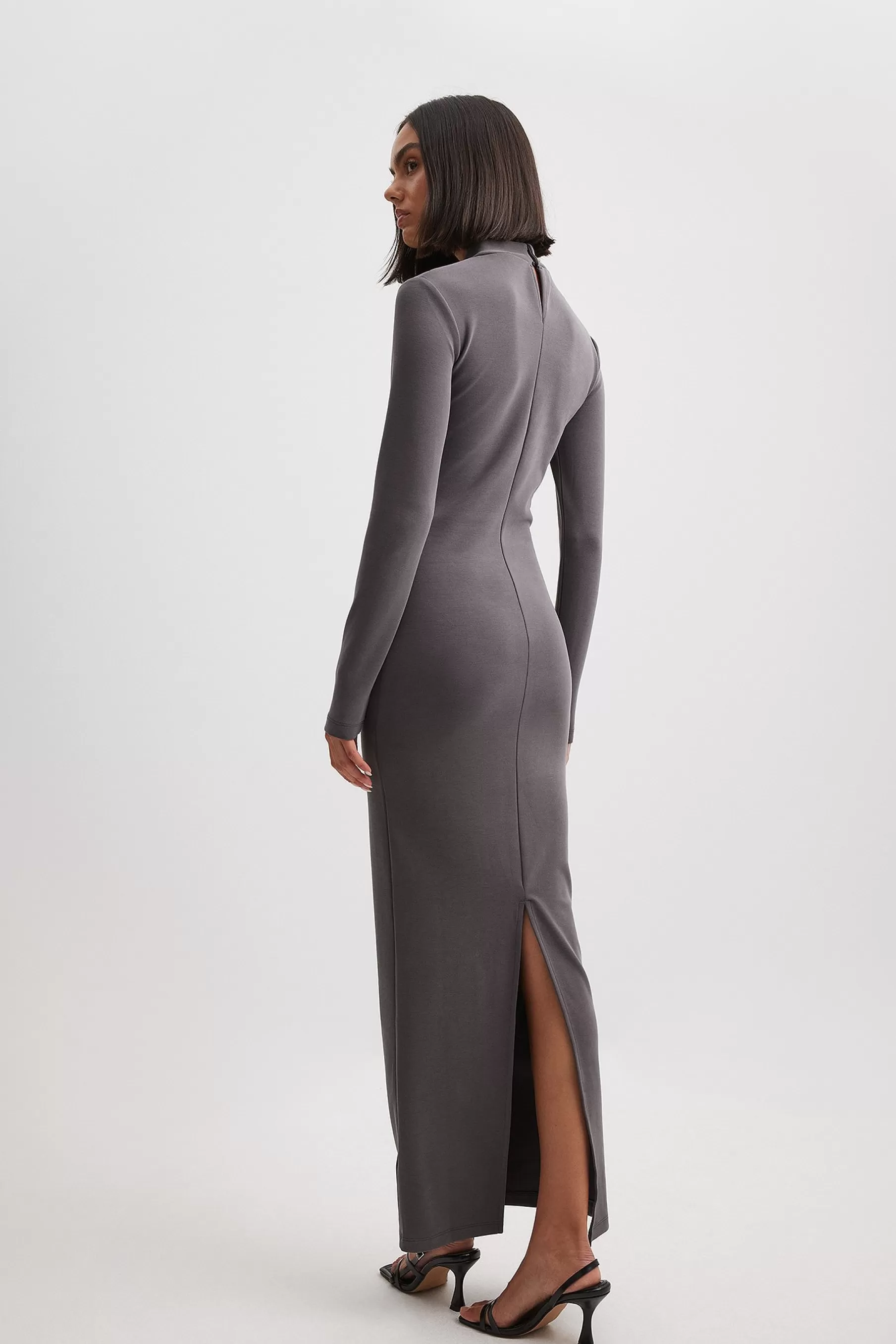 NA-KD Modal Maxi Collar Dress Grey