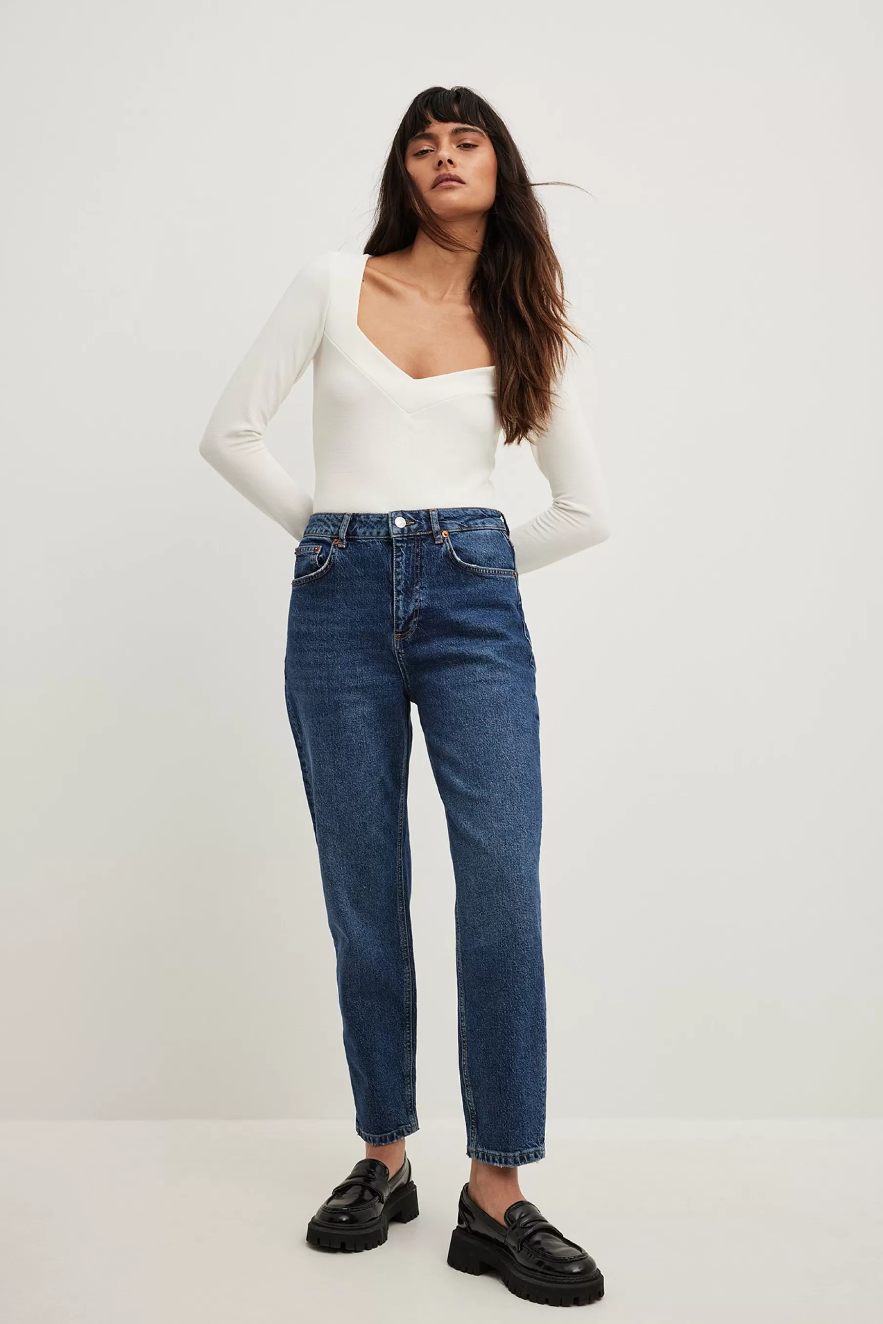 NA-KD Mom High Waist Jeans Blue