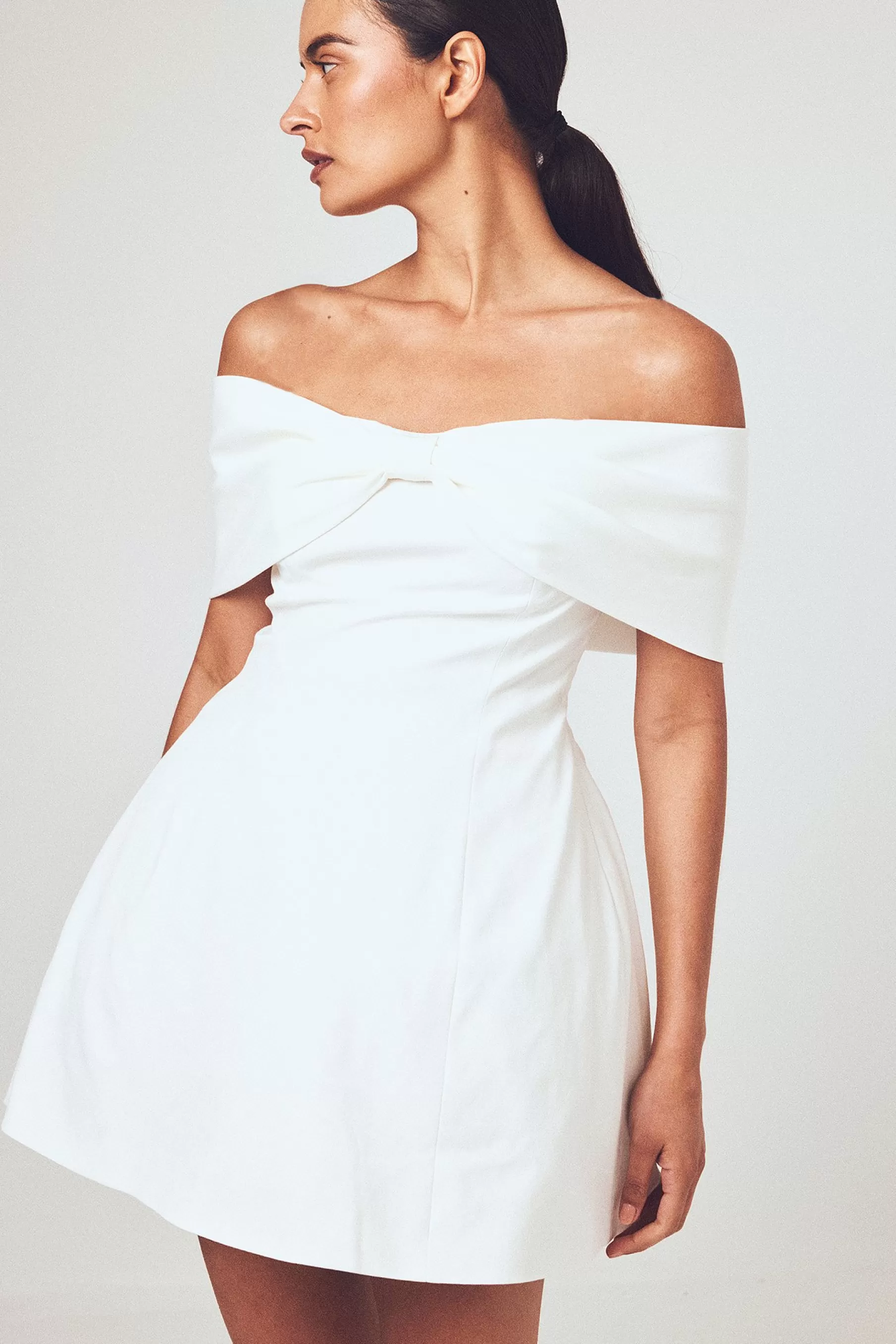 NA-KD Off Shoulder Bow Detail Mini Dress White